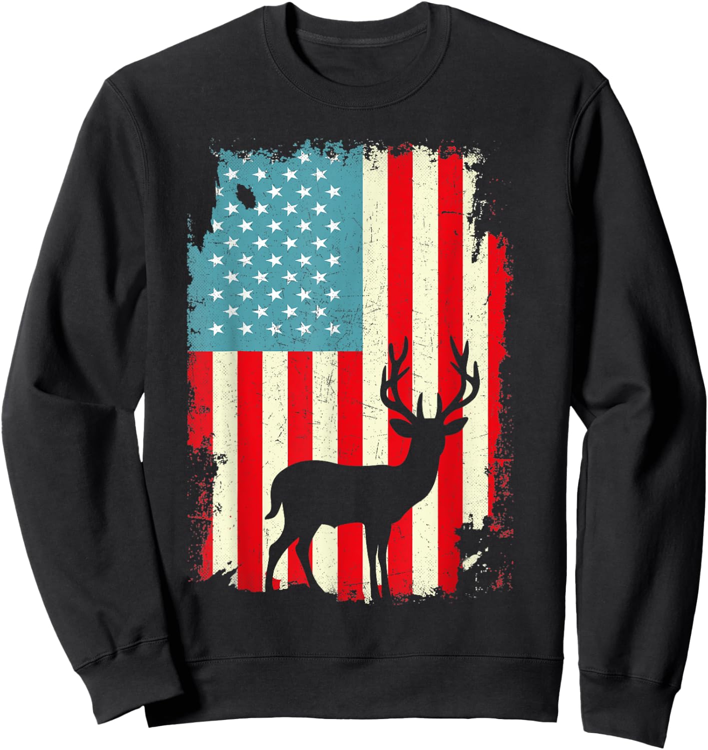 Patriotic Deer Hunting Whitetail Buck USA Flag 4th Of July Men Sweatshirt - Sweatshirt | Black