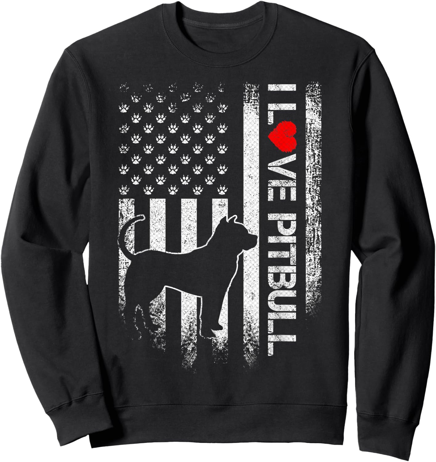 Vintage USA Flag I Love My Pitbull Dog Heart Funny Kids Men Sweatshirt - Sweatshirt | Black