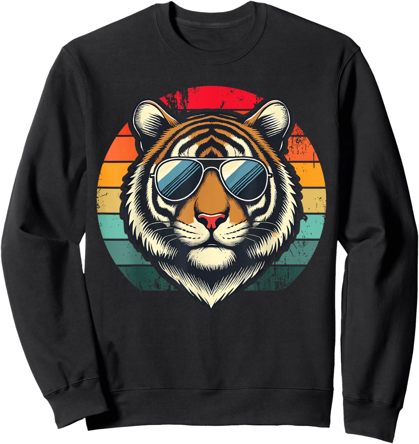 Retro Tiger in Sunglasses Men Women Kids Novelty Funny Tiger Sweatshirt - Sweatshirt | Black