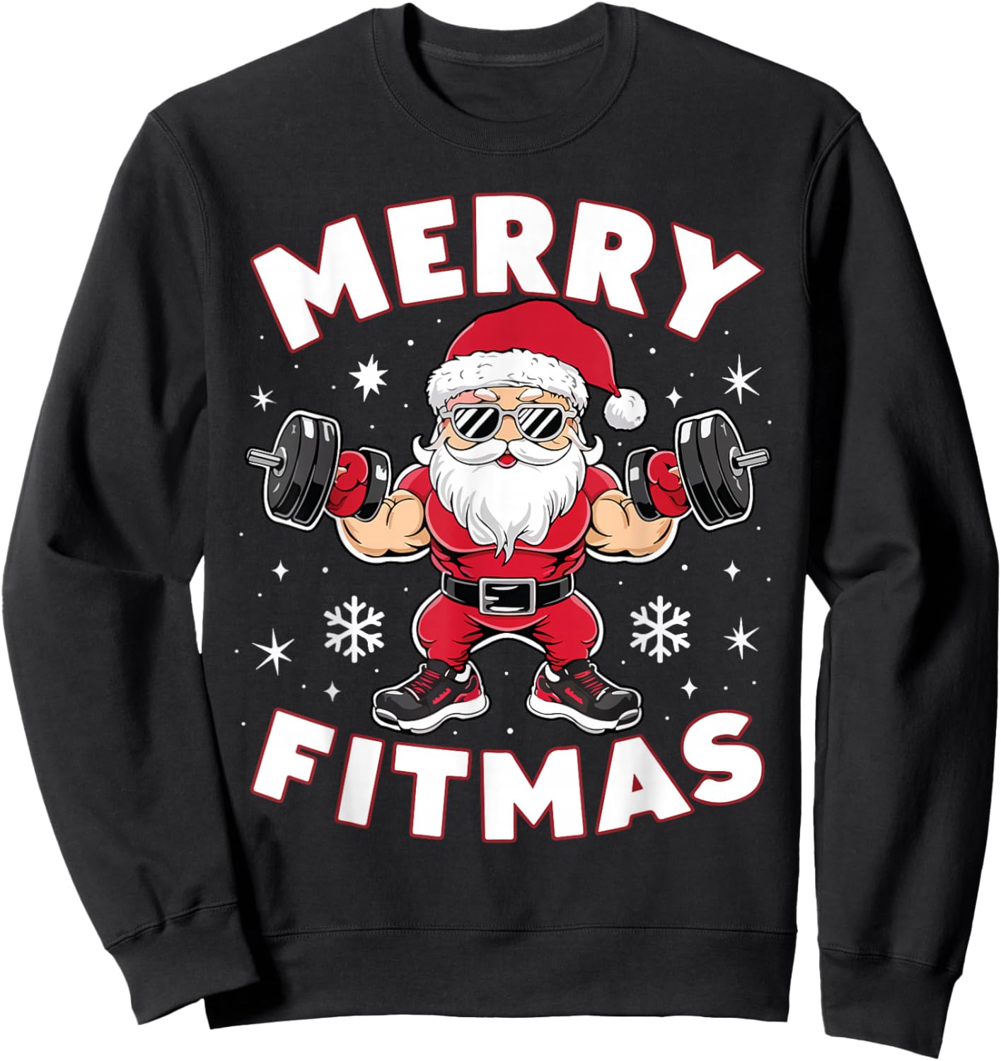 Christmas Santa Xmas Fitness Ugly Christmas Merry Fitmas Sweatshirt - Sweatshirt | Black