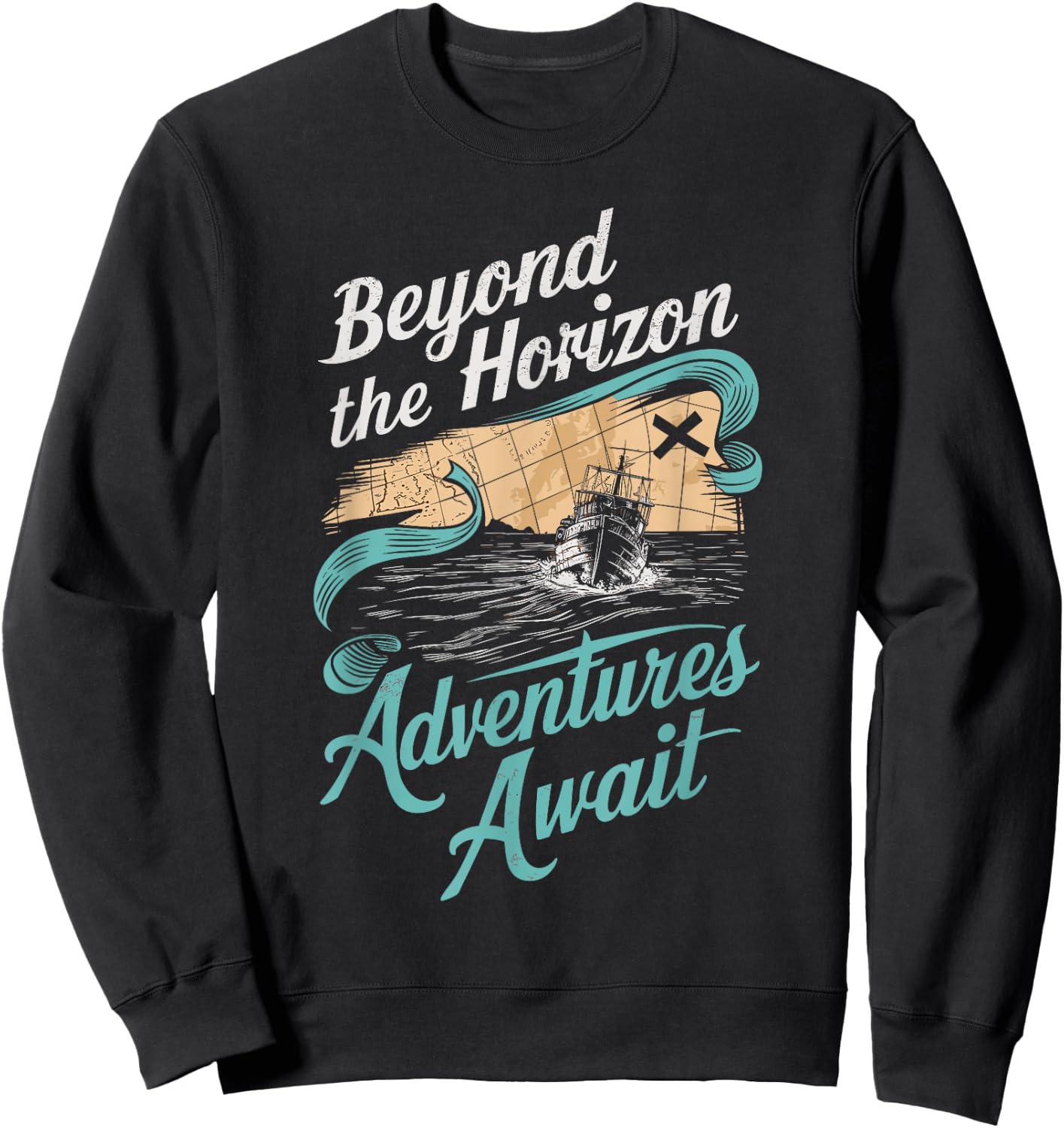 Beyond the Horizon Adventures Await Nautical Sweatshirt - Sweatshirt | Black