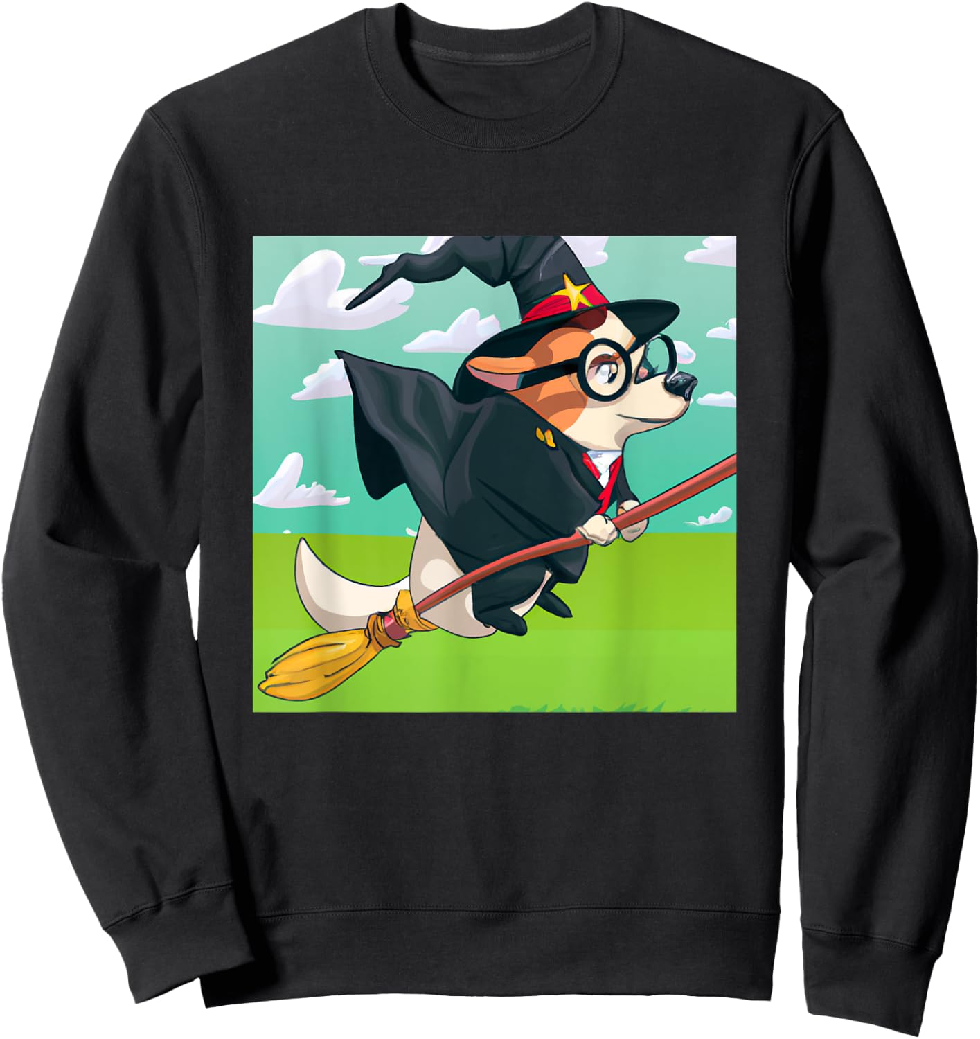 Wizard Corgi Magic Spell Fantasy Witchcraft Flying Sweatshirt - Sweatshirt | Black