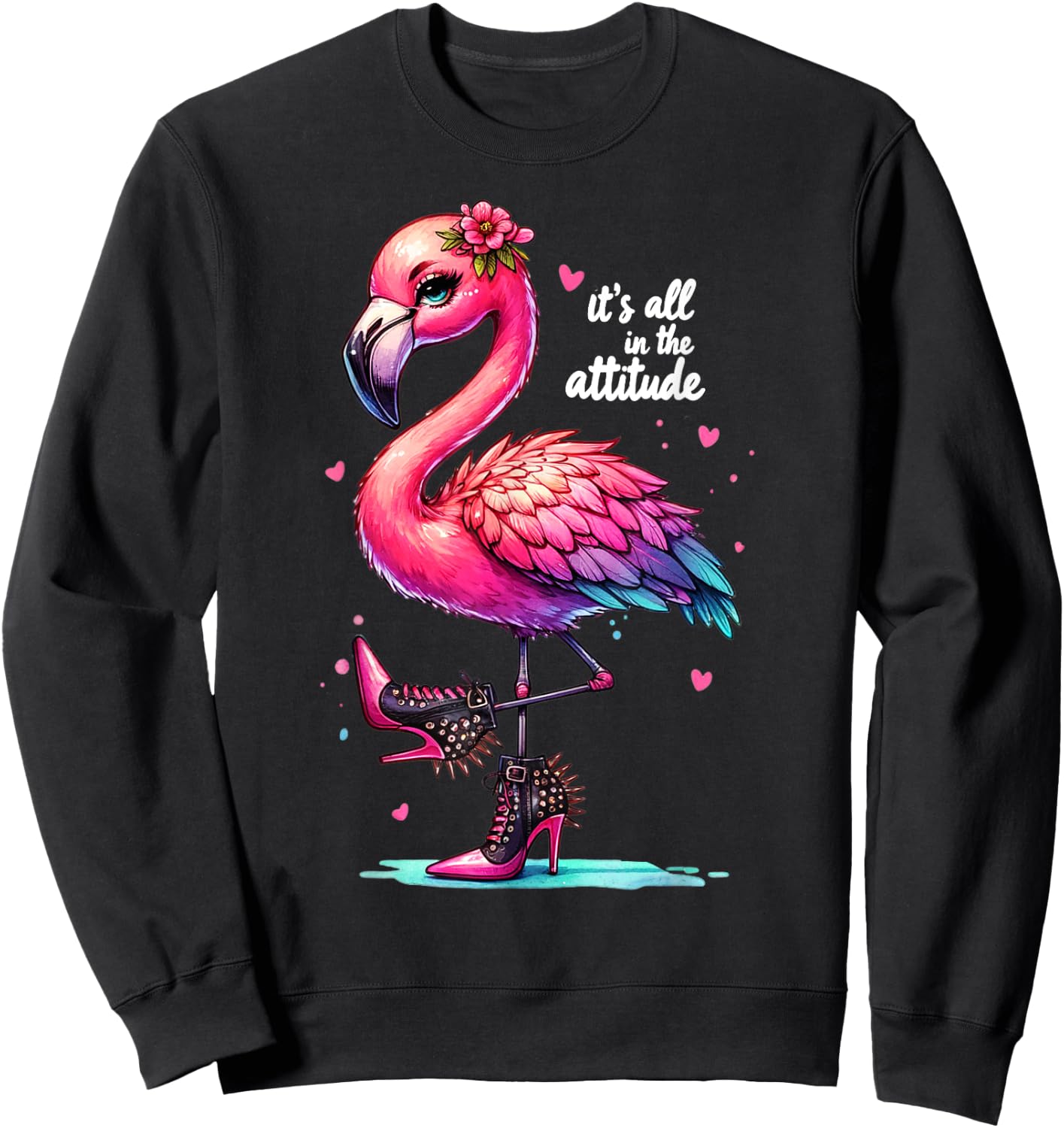 Cute Flamingo Spike Heels It's All in the Attitude Girls Sweatshirt - Sweatshirt | Black