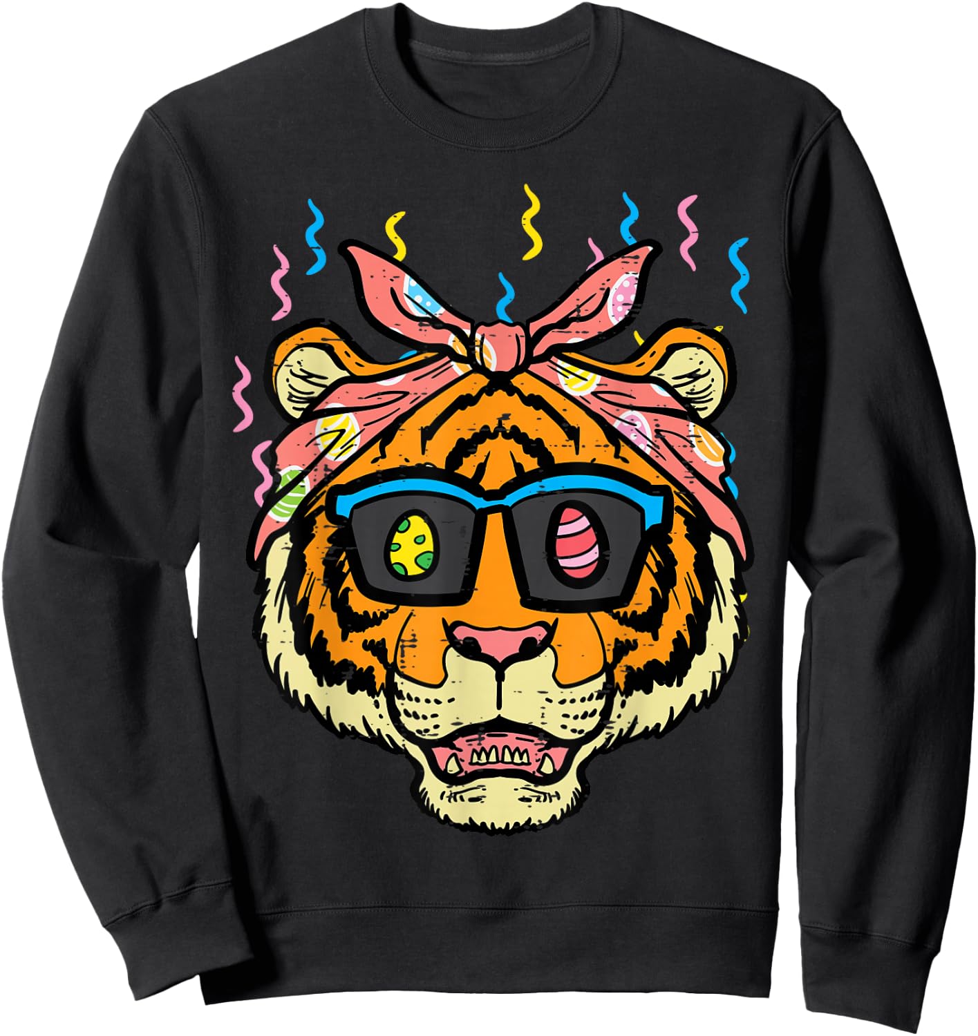 Easter Tiger Face Eggs Hunting Animal Women Girls Kids Men Sweatshirt - Sweatshirt | Black