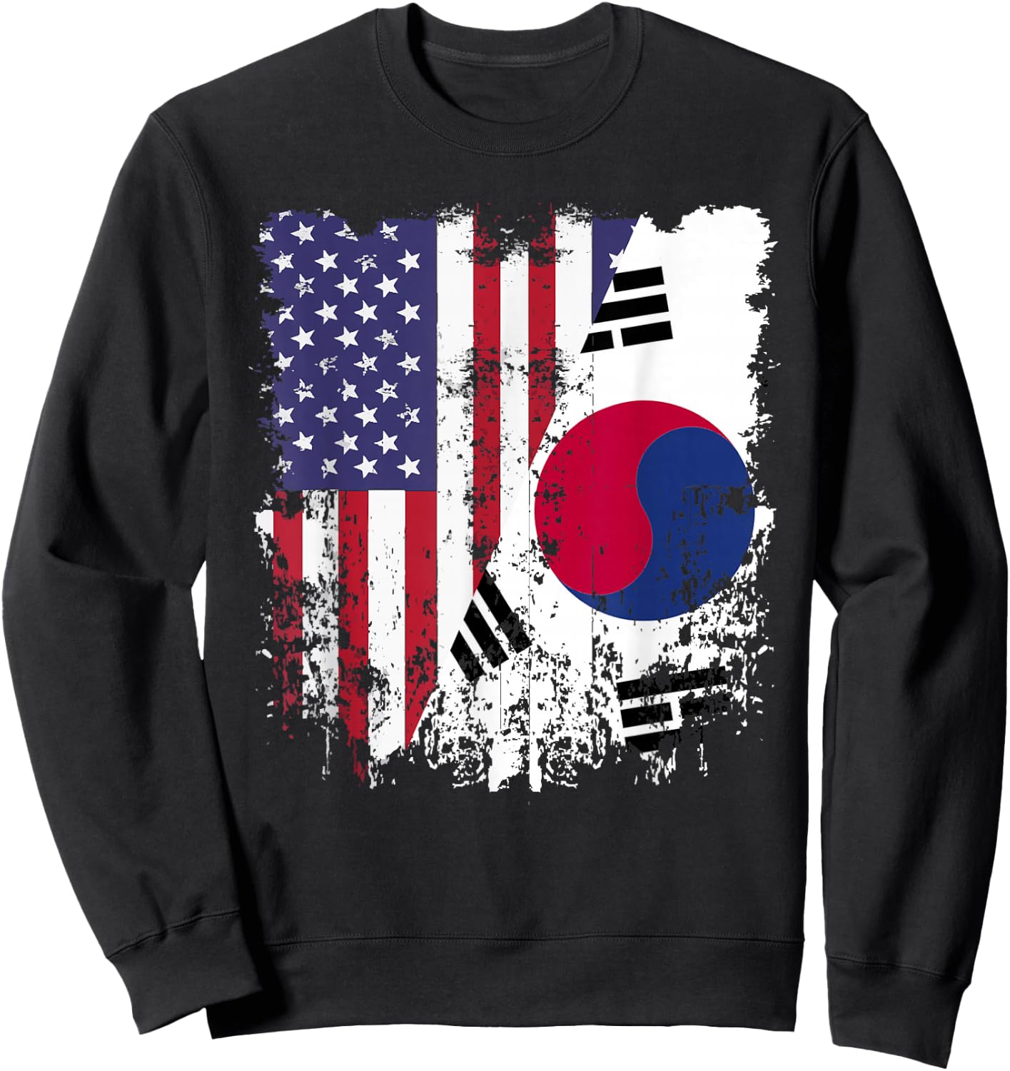Korean Roots Half American Flag Korea Flag Sweatshirt - Sweatshirt | Black