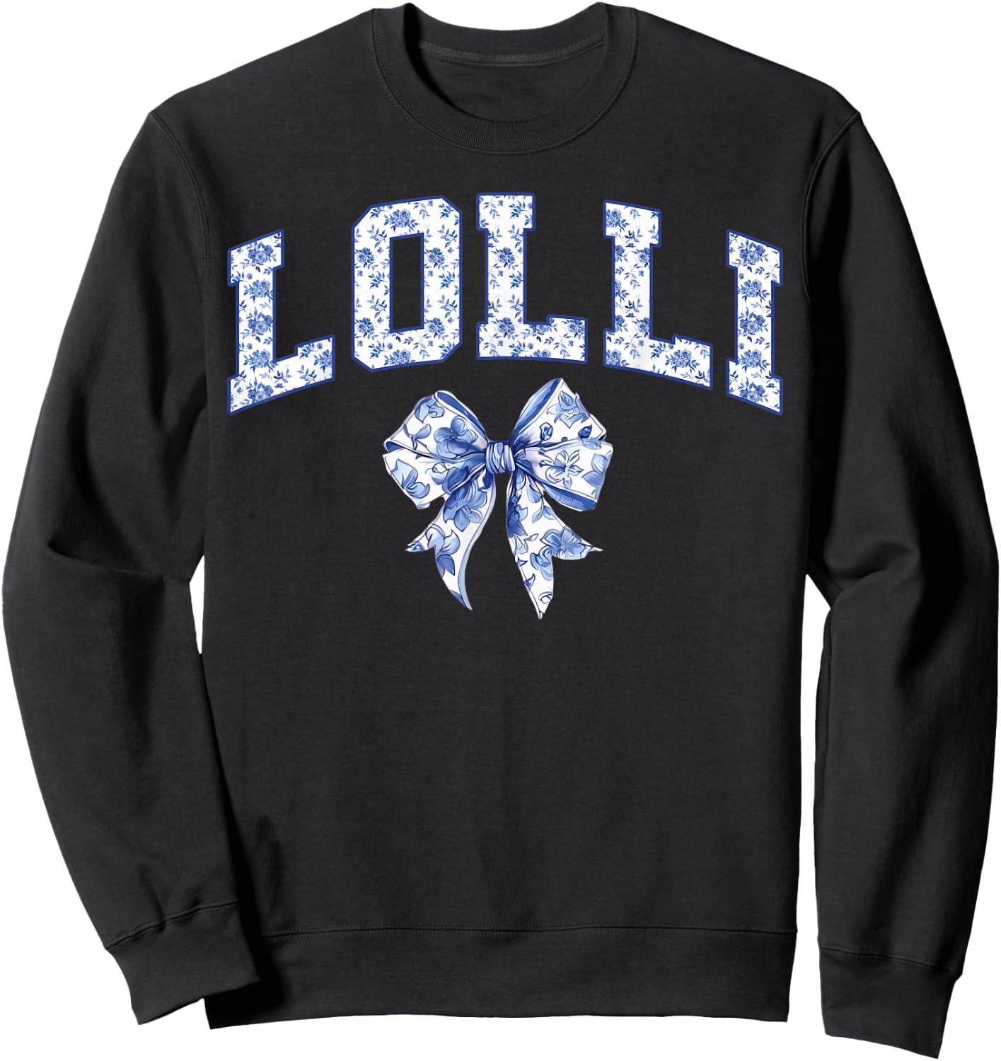 Lolli Coquette Toile Blue Bow Floral Family Matching Sweatshirt - Sweatshirt | Black