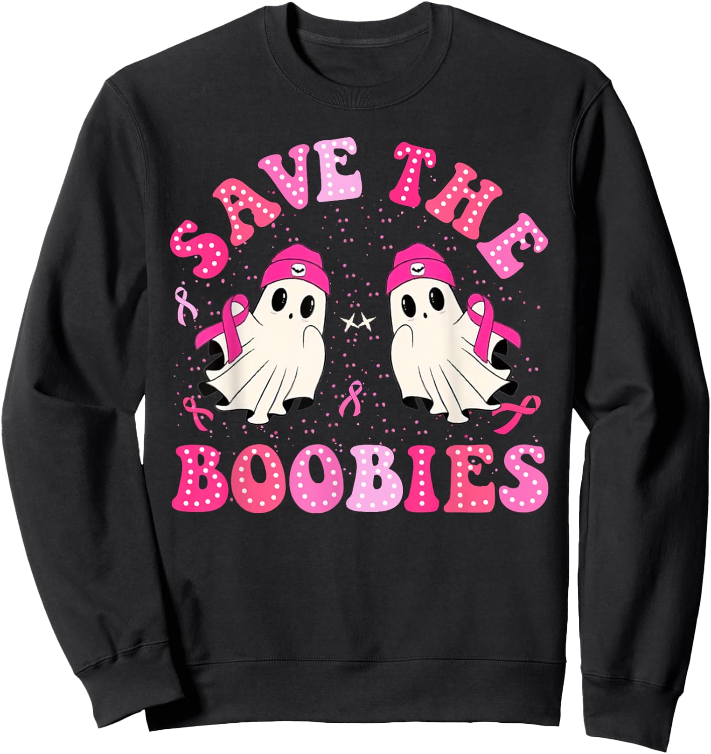 Save The Boobies For Breast Cancer Halloween Ghost Sweatshirt - Sweatshirt | Black