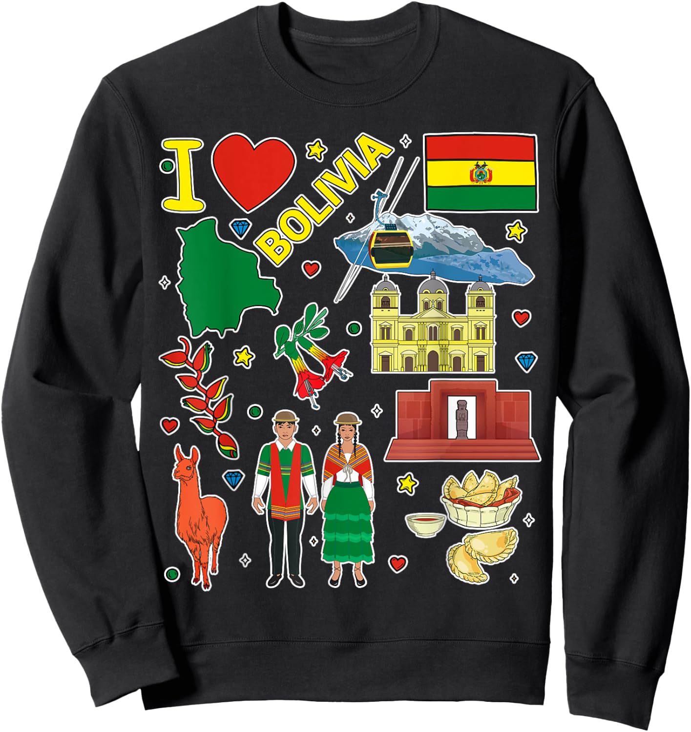 Bolivian hand drawn symbols, Bolivia map, cultural icons Sweatshirt - Sweatshirt | Black