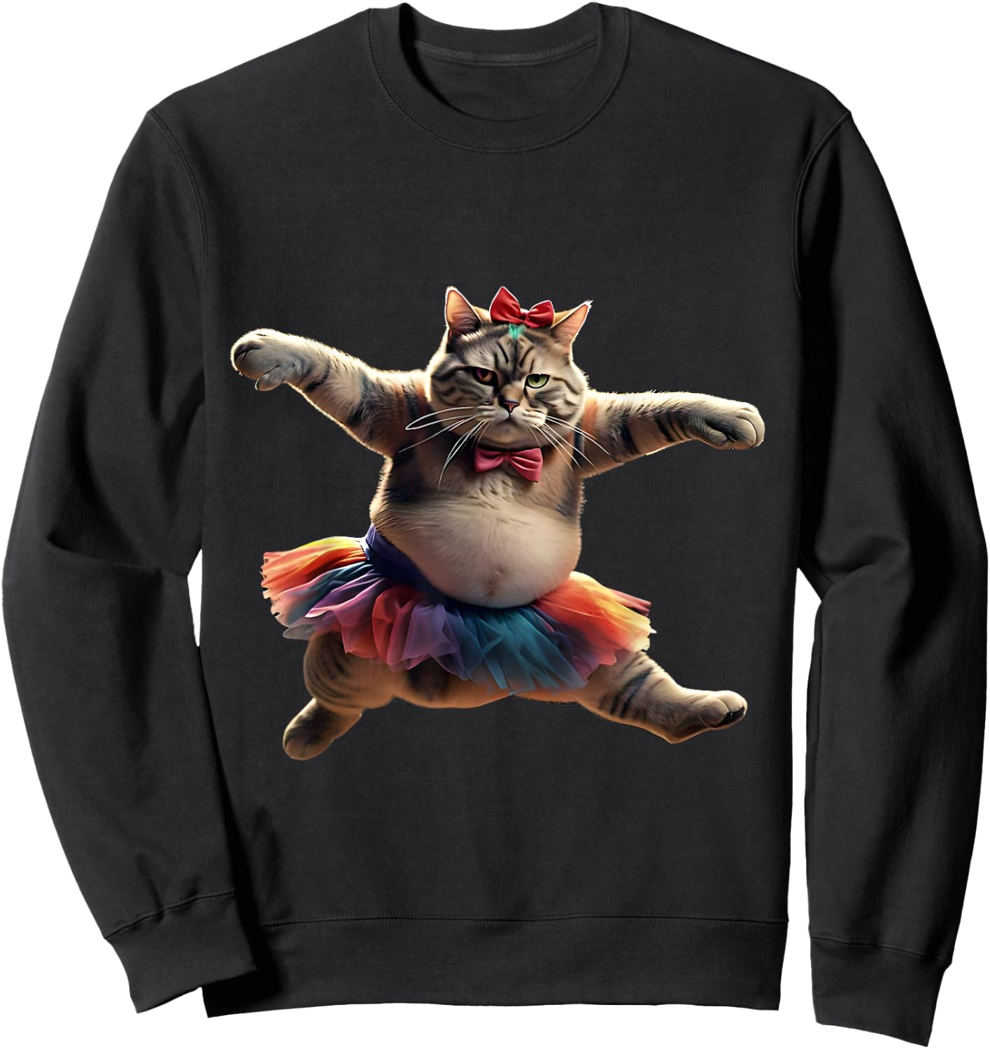Funny Ballet Kitty Cat with a Big Belly Wearing a Tutu. Men Women Sweatshirt - Sweatshirt | Black
