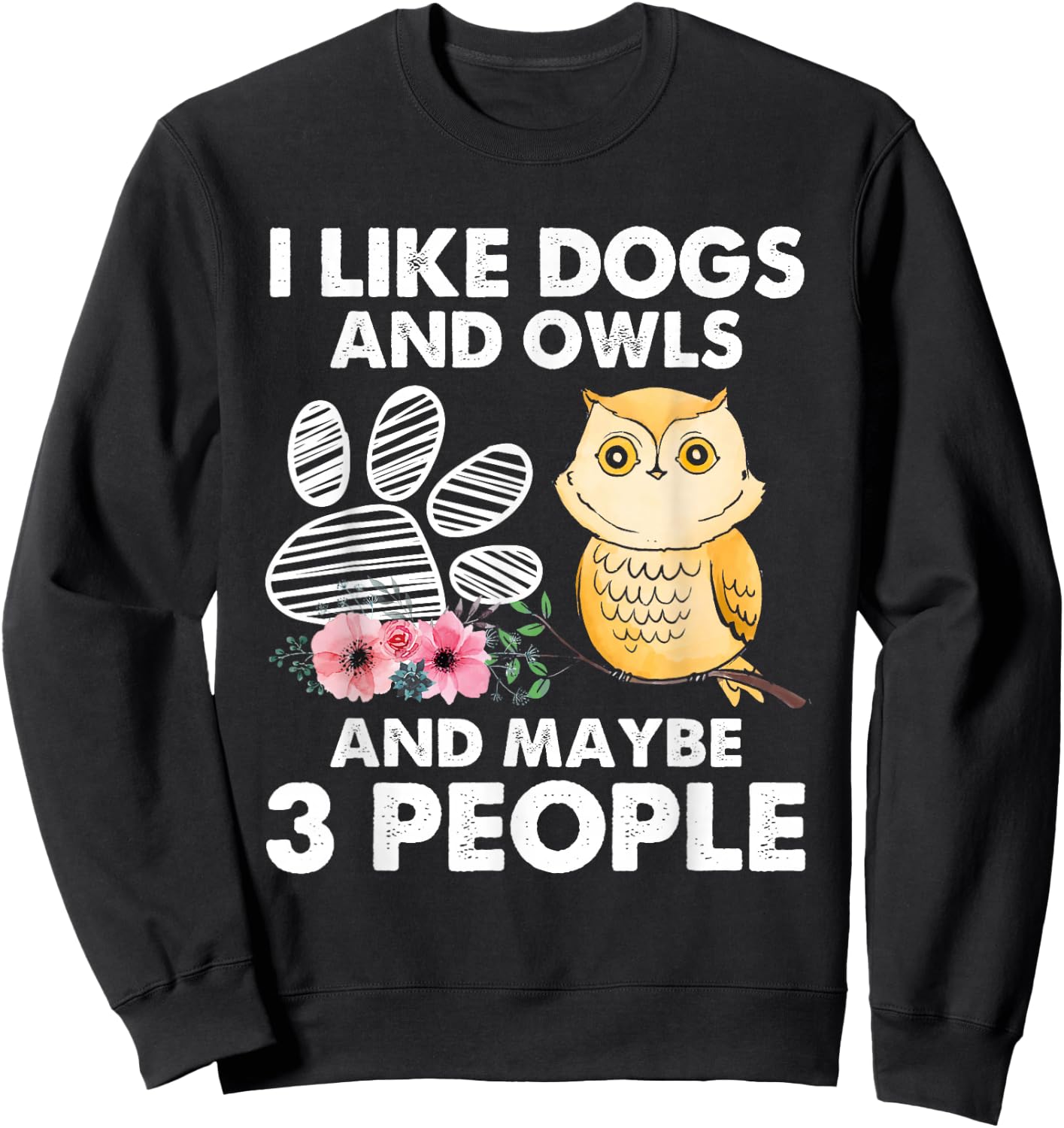 I Like Dogs And Owls And Maybe 3 People Sweatshirt - Sweatshirt | Black
