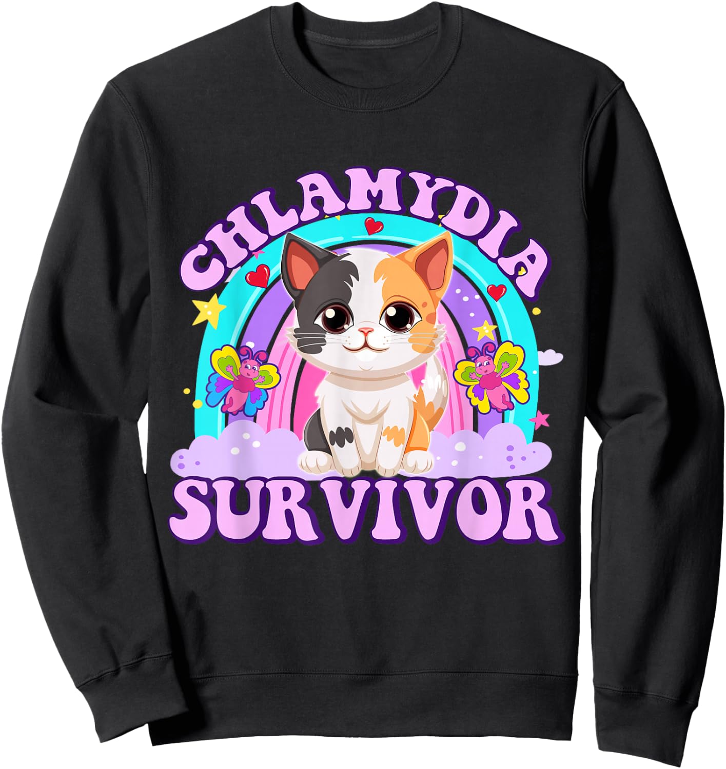 Chlamydia Survivor Funny Cat Sarcastic Y2K Inappropriate Sweatshirt - Sweatshirt | Black