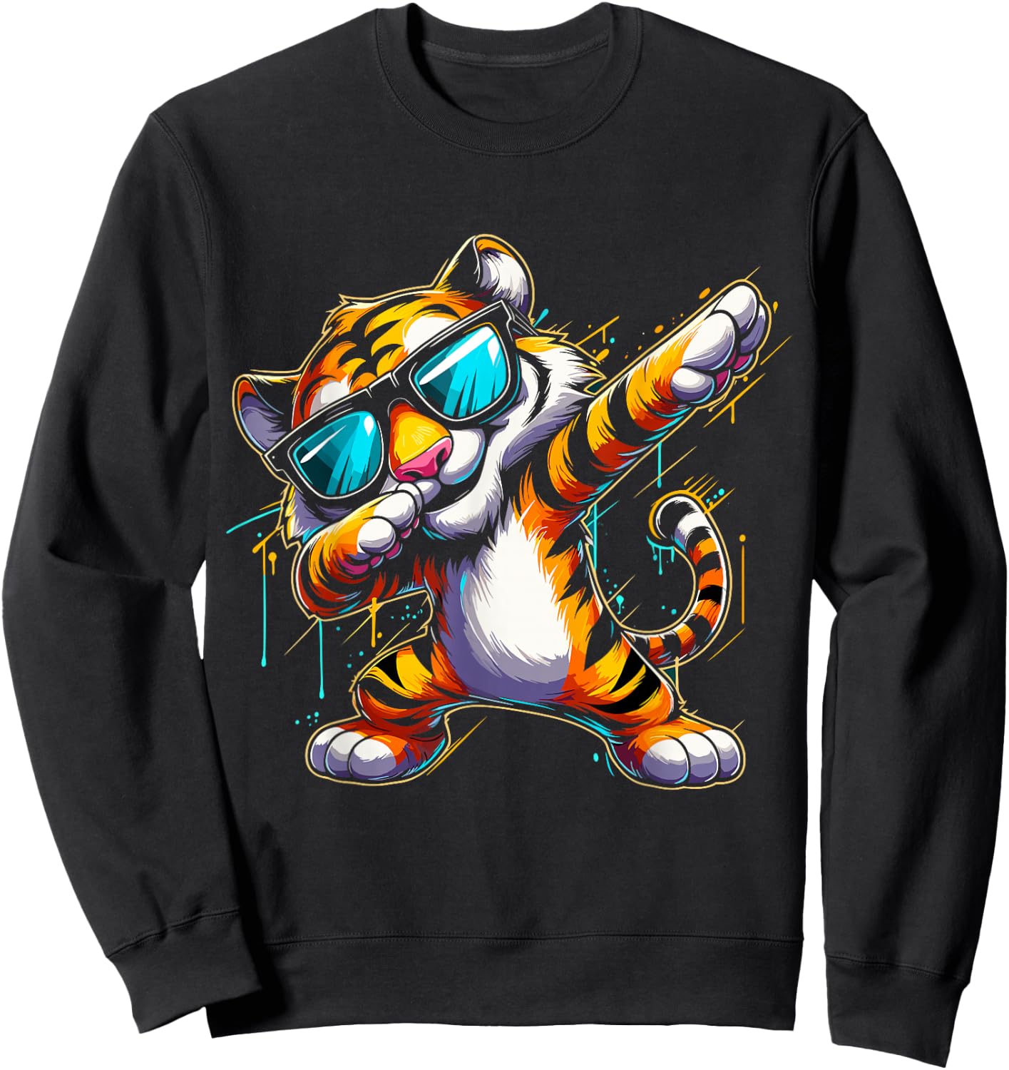 Dabbing Tiger With Sunglasses Cool Dabbing Tiger Sweatshirt - Sweatshirt | Black