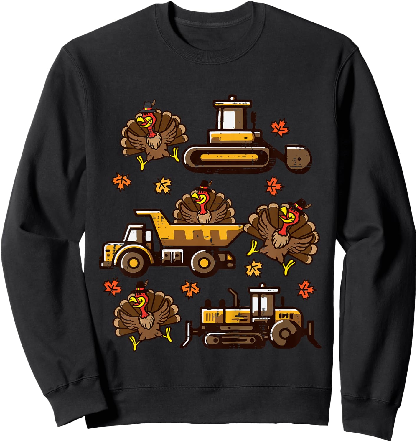 Kids Thanksgiving Construction Trucks Fall Toddler Boys Kid Youth Sweatshirt - Sweatshirt | Black