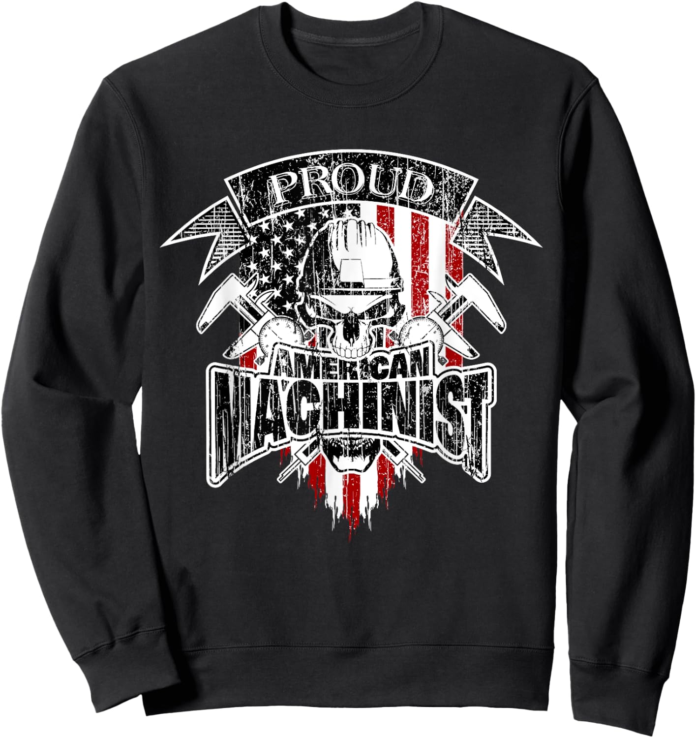 Proud Patriotic Machinist with American Flag Women Men Sweatshirt - Sweatshirt | Black