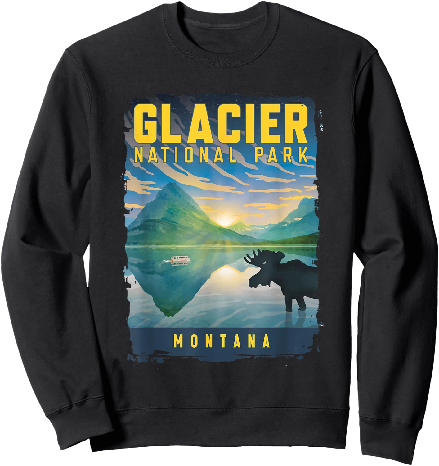 Glacier National Park Montana Moose On A Lake Landscape Sweatshirt - Sweatshirt | Black