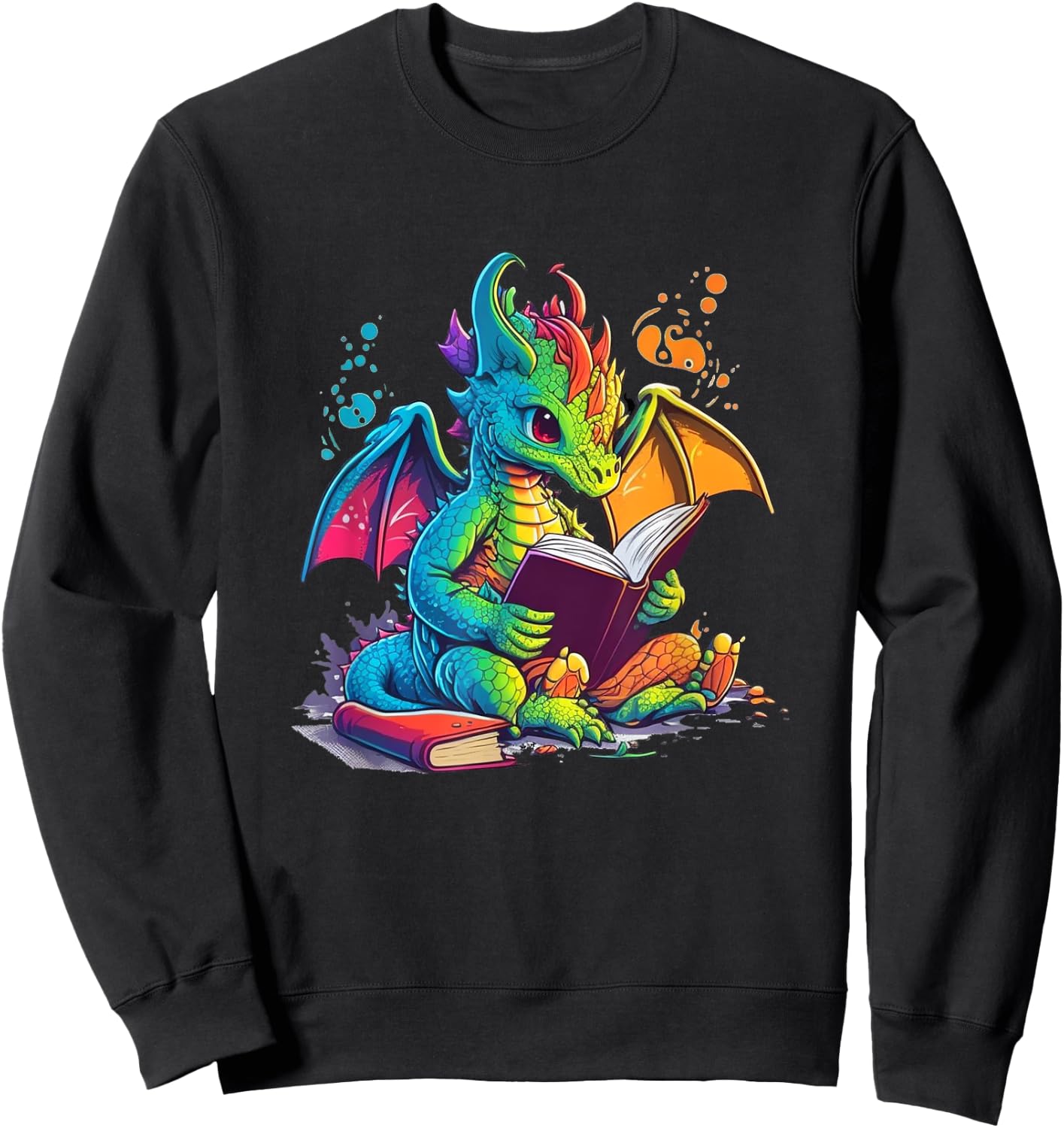 Cute Dragon Reading Book Sweatshirt - Sweatshirt | Black