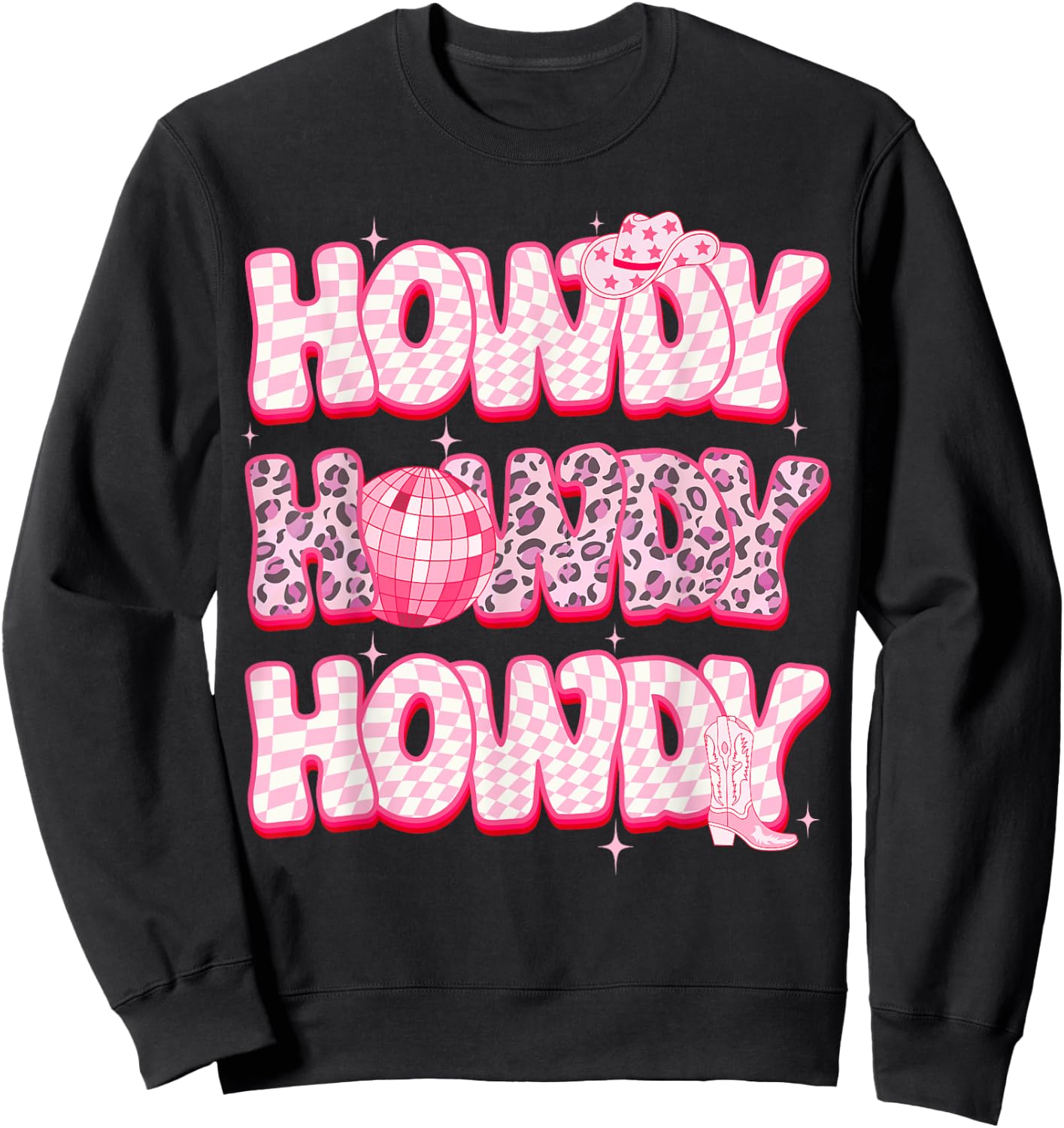 Disco Howdy Western Rodeo Girl Country Pink Cowgirl Leopard Sweatshirt - Sweatshirt | Black