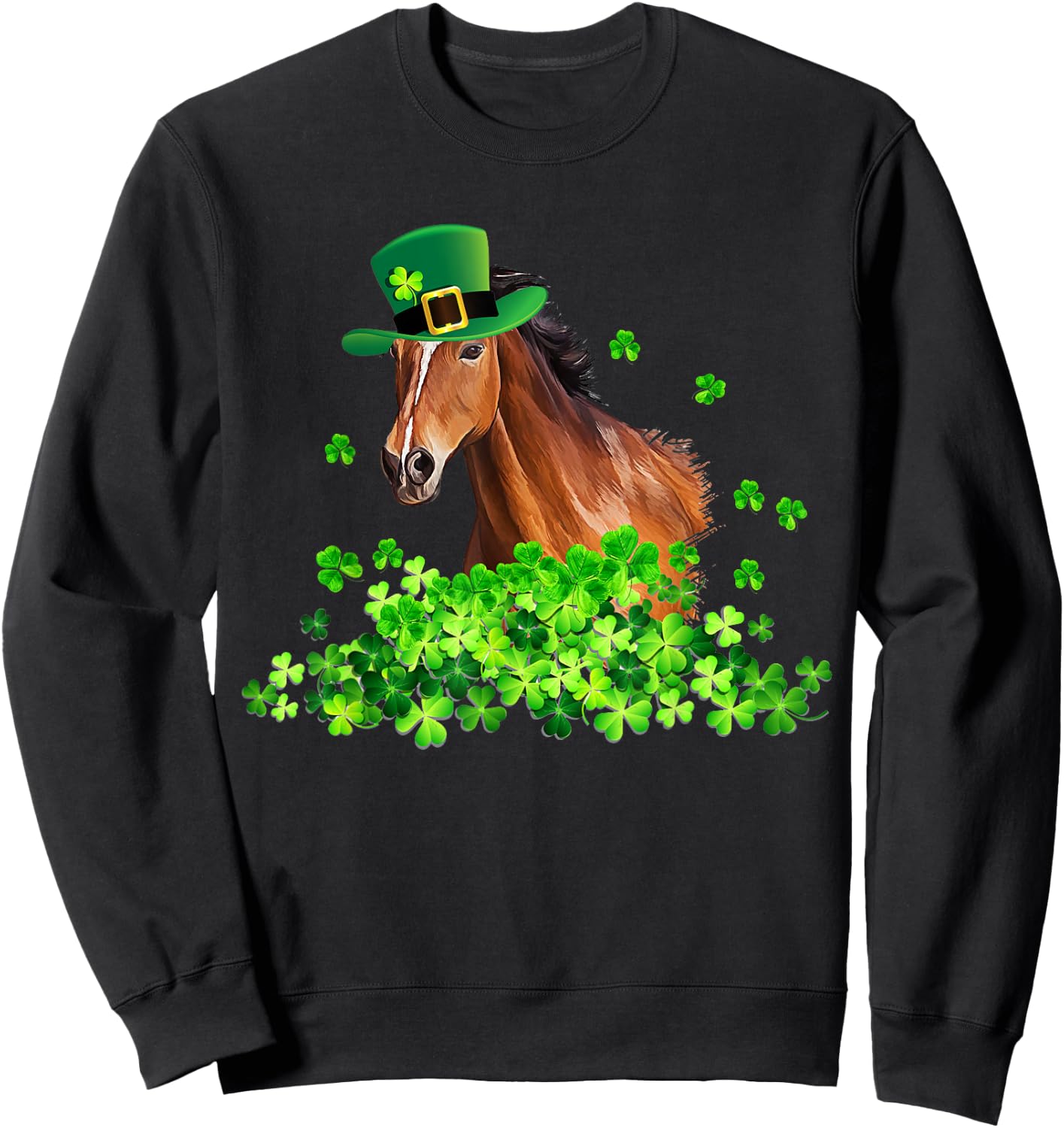 Horse Shamrock Horseback Riding Funny St Patrick's Day Gift Sweatshirt - Sweatshirt | Black