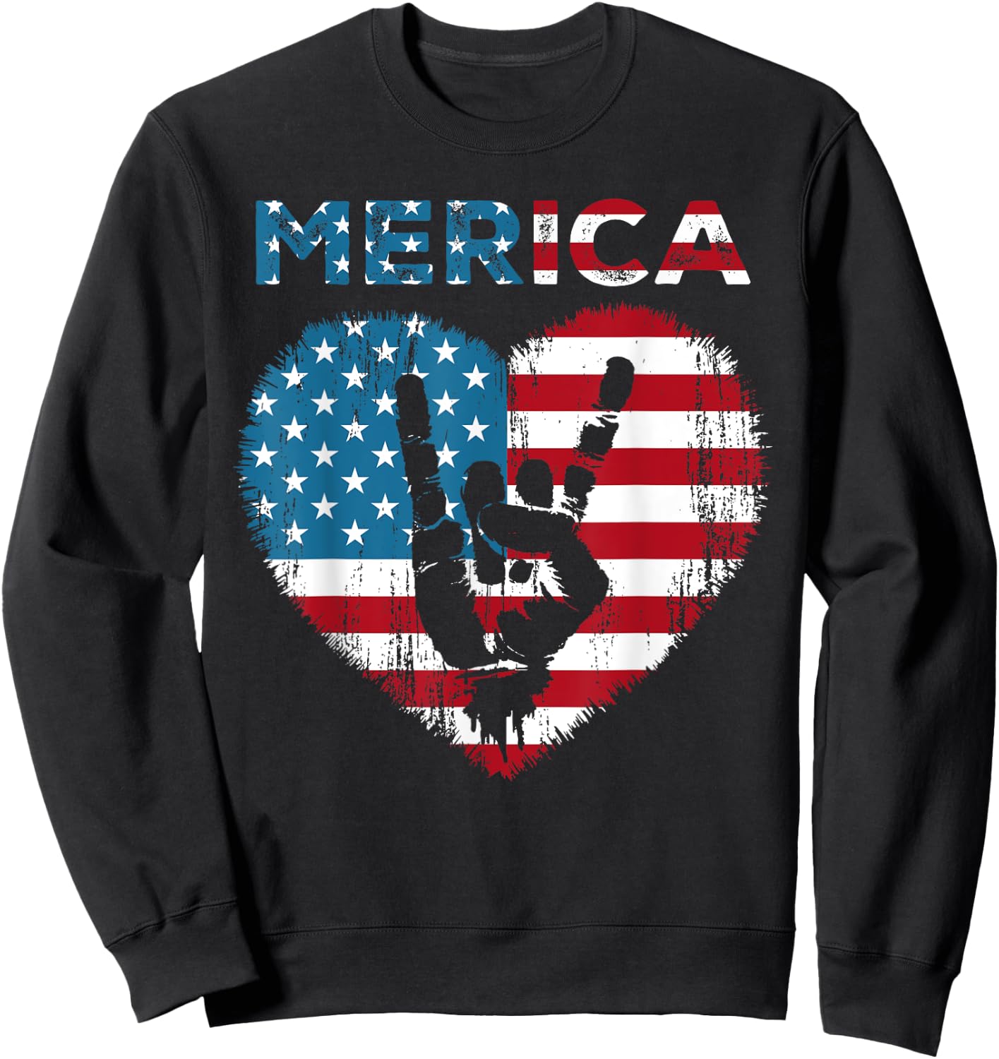 Merica Rock Sign 4th of July American Flag USA Men Women Sweatshirt - Sweatshirt | Black