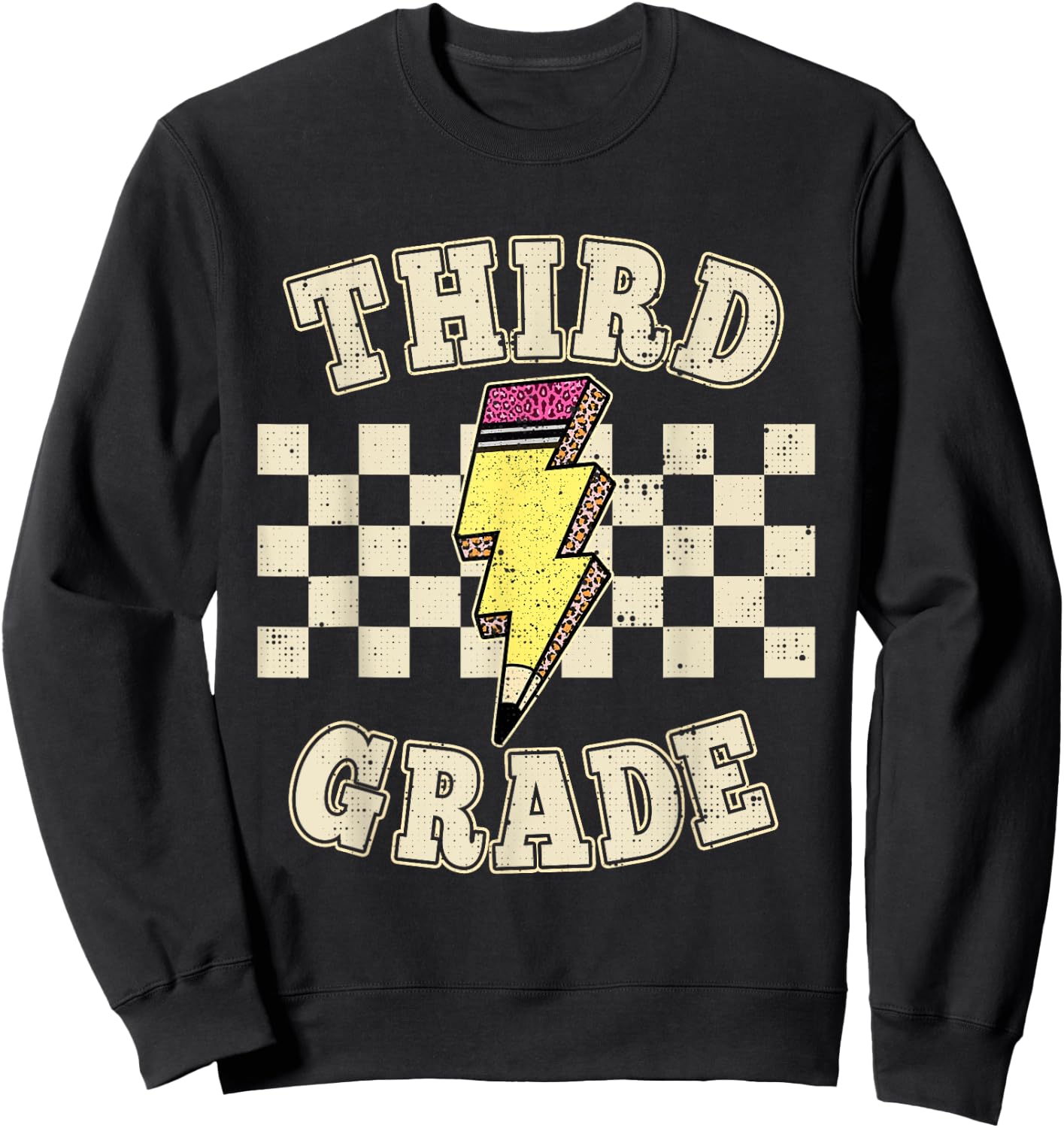 Retro Third Grade Teacher Lightning Bolt Pencil Teacher Kids Sweatshirt - Sweatshirt | Black