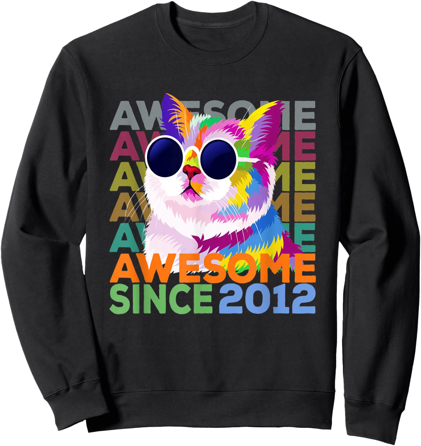 Awesome Since 2012 Shirt Funny Cat Lover 10th Birthday Shirt Women Kids Sweatshirt - Sweatshirt | Black