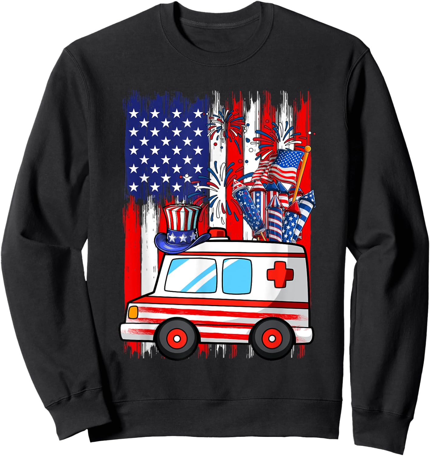 Red Blue White Costume Ambulance 4th Of July Proud Flag Kids Men Sweatshirt - Sweatshirt | Black