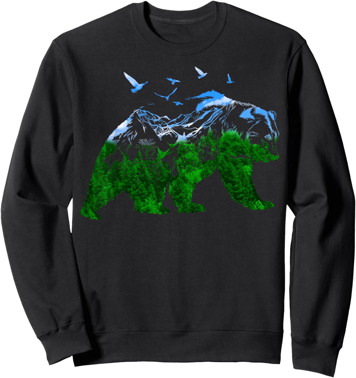 Bear Nature Outdoor Mountains Forest Trees Bear Wildlife Sweatshirt - Sweatshirt | Black