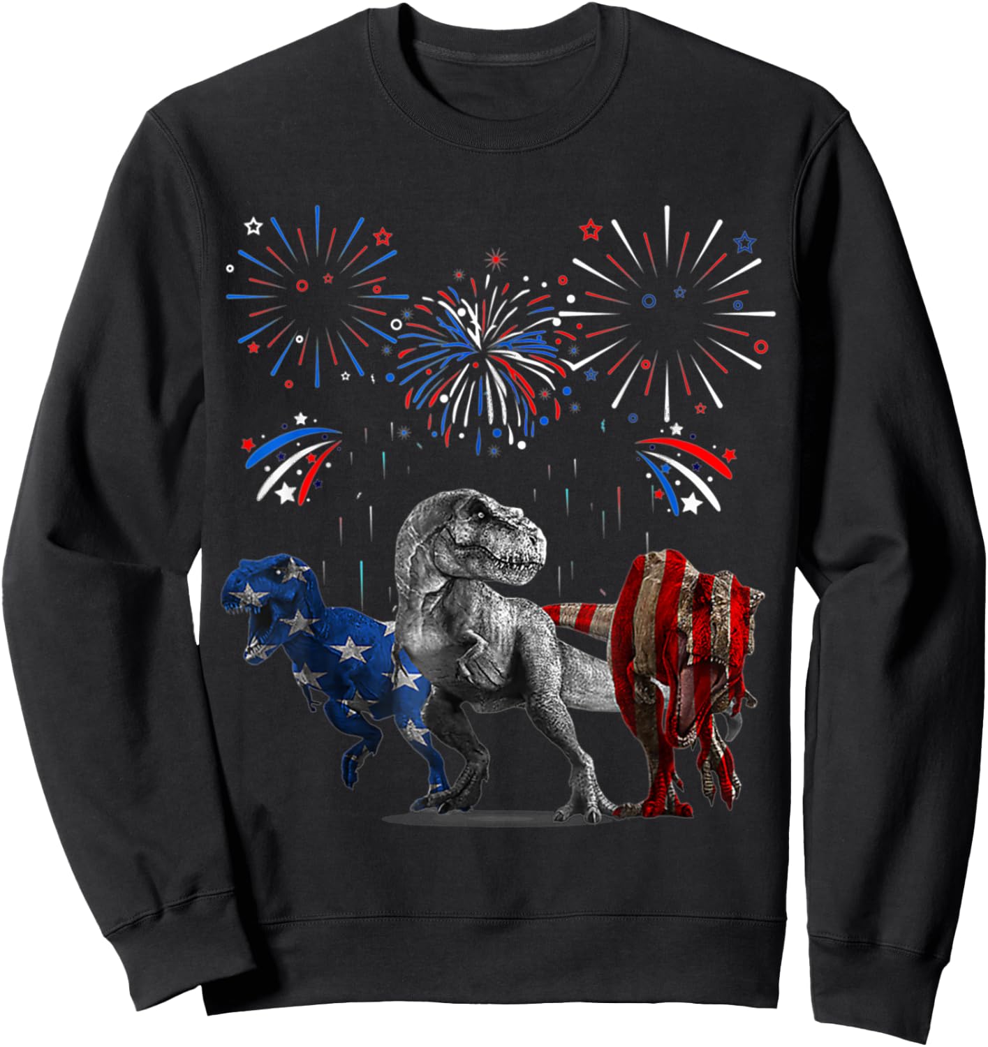 Red White Blue T Rex Dinosaur Firework 4th Of July Kids Men Sweatshirt - Sweatshirt | Black