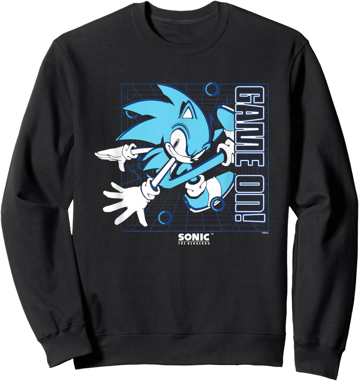 Sonic The Hedgehog Game On! Gold Rings Vintage Grid Sweatshirt - Sweatshirt | Black