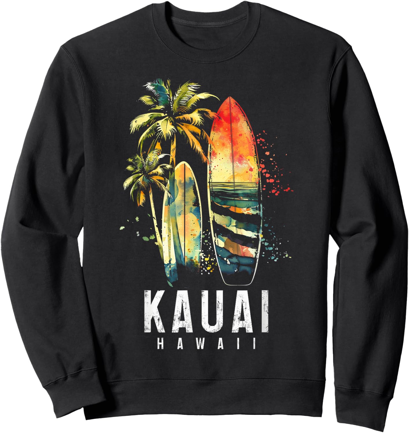 Kauai Hawaii Surf Hawaiian Vintage Surfing Surfer Sweatshirt - Sweatshirt | Black
