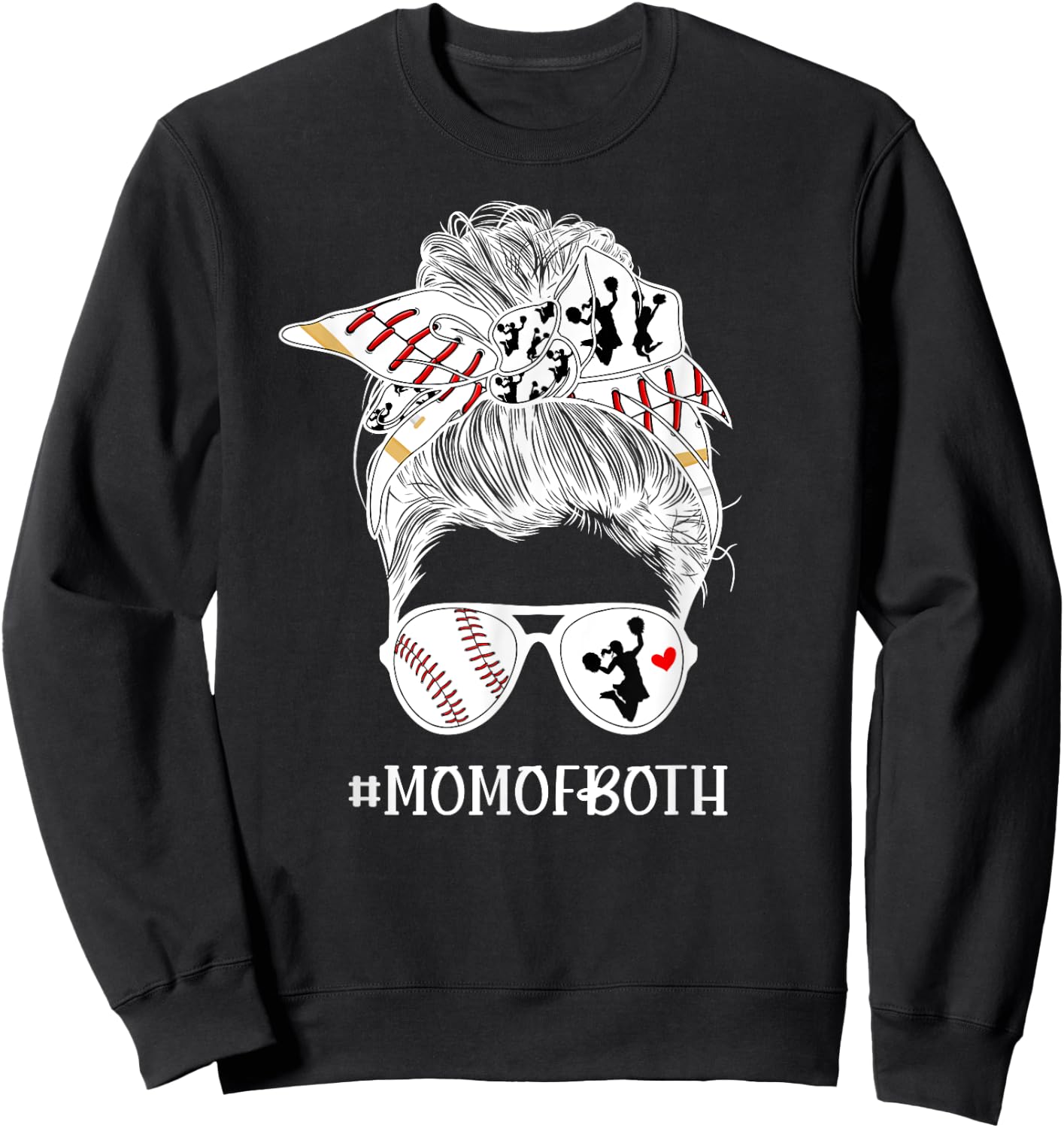 Mom Of Both Messy Bun Cheerleader & Baseball Player Mom Sweatshirt - Sweatshirt | Black