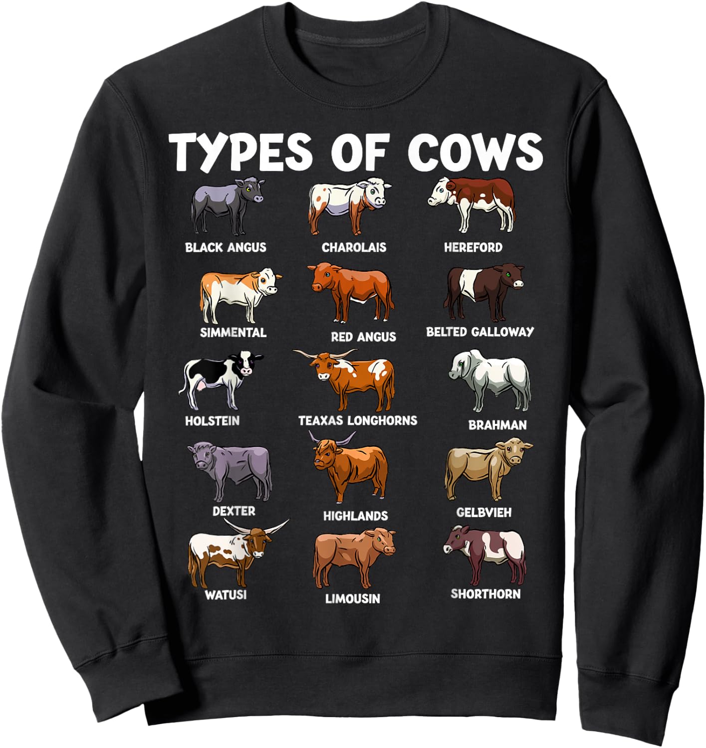 Types Of Cows Funny Farmer Cow Costume Cute Farming Sweatshirt - Sweatshirt | Black