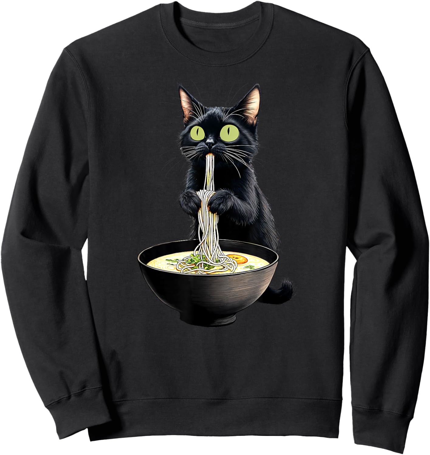 Black Cat Eating Ramen Noodles Japanese Food Sweatshirt - Sweatshirt | Black