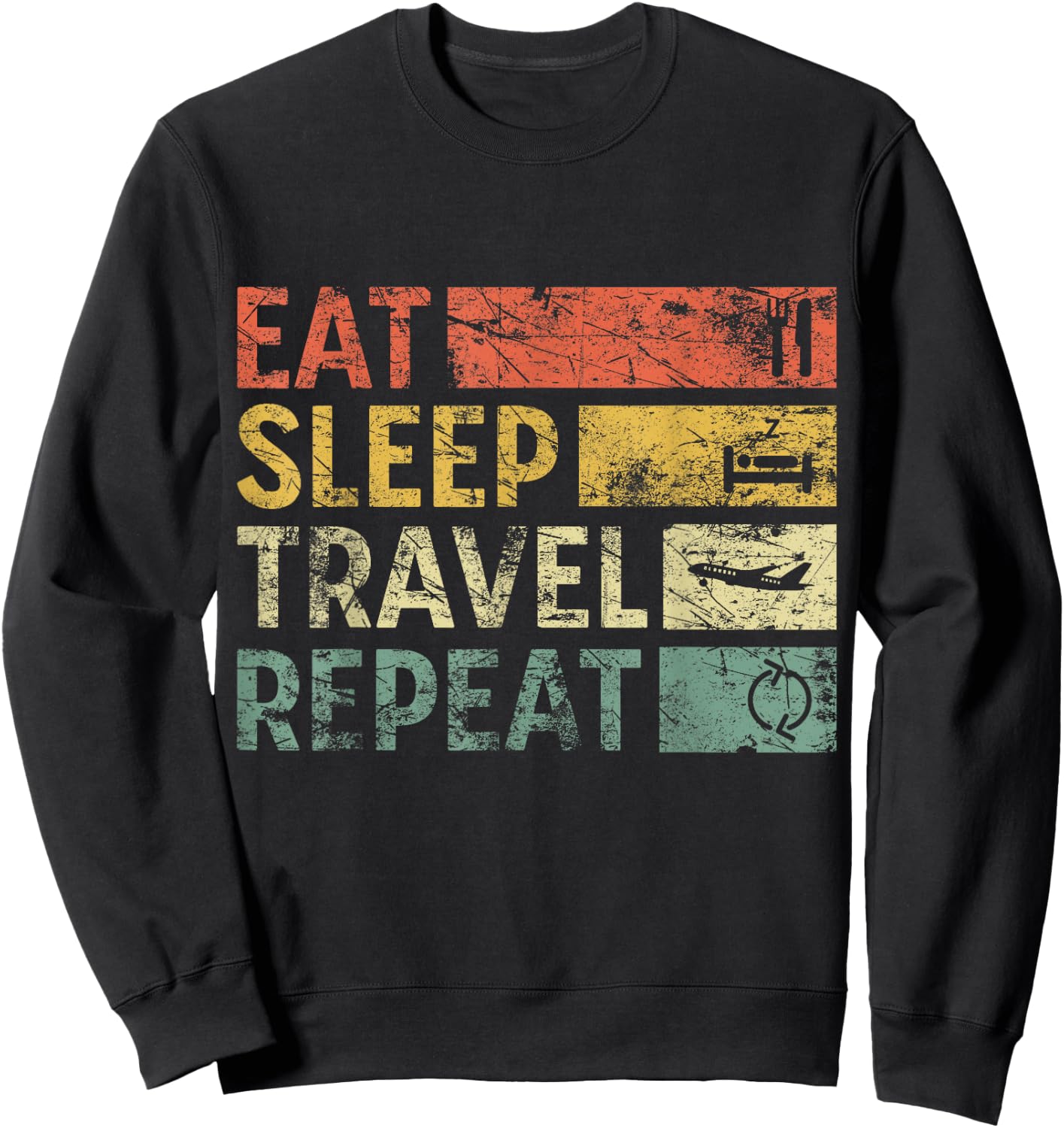 Vintage Travel Eat Sleep Travel Repeat Sweatshirt - Sweatshirt | Black