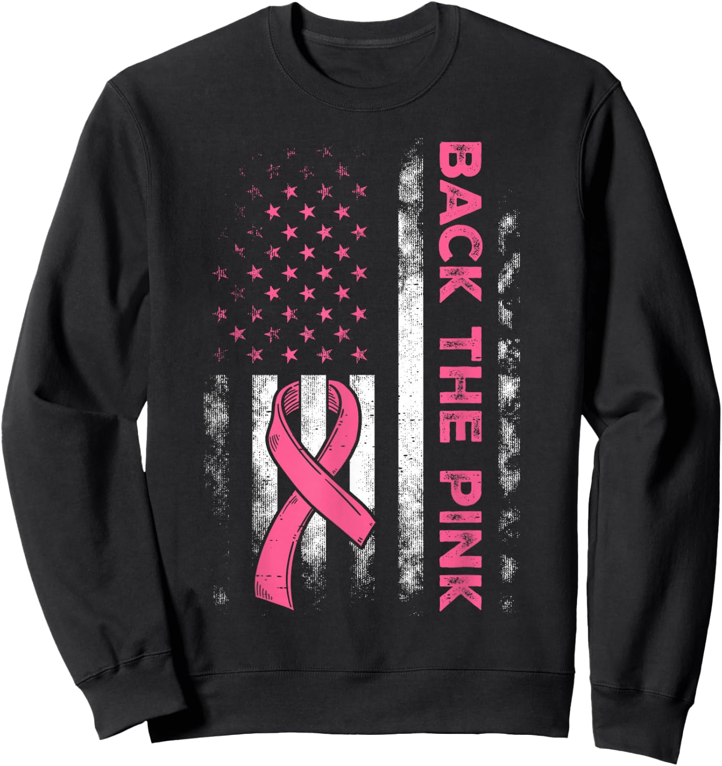 Back The Pink Us Flag Breast Cancer Awareness Women Men Kids Sweatshirt - Sweatshirt | Black