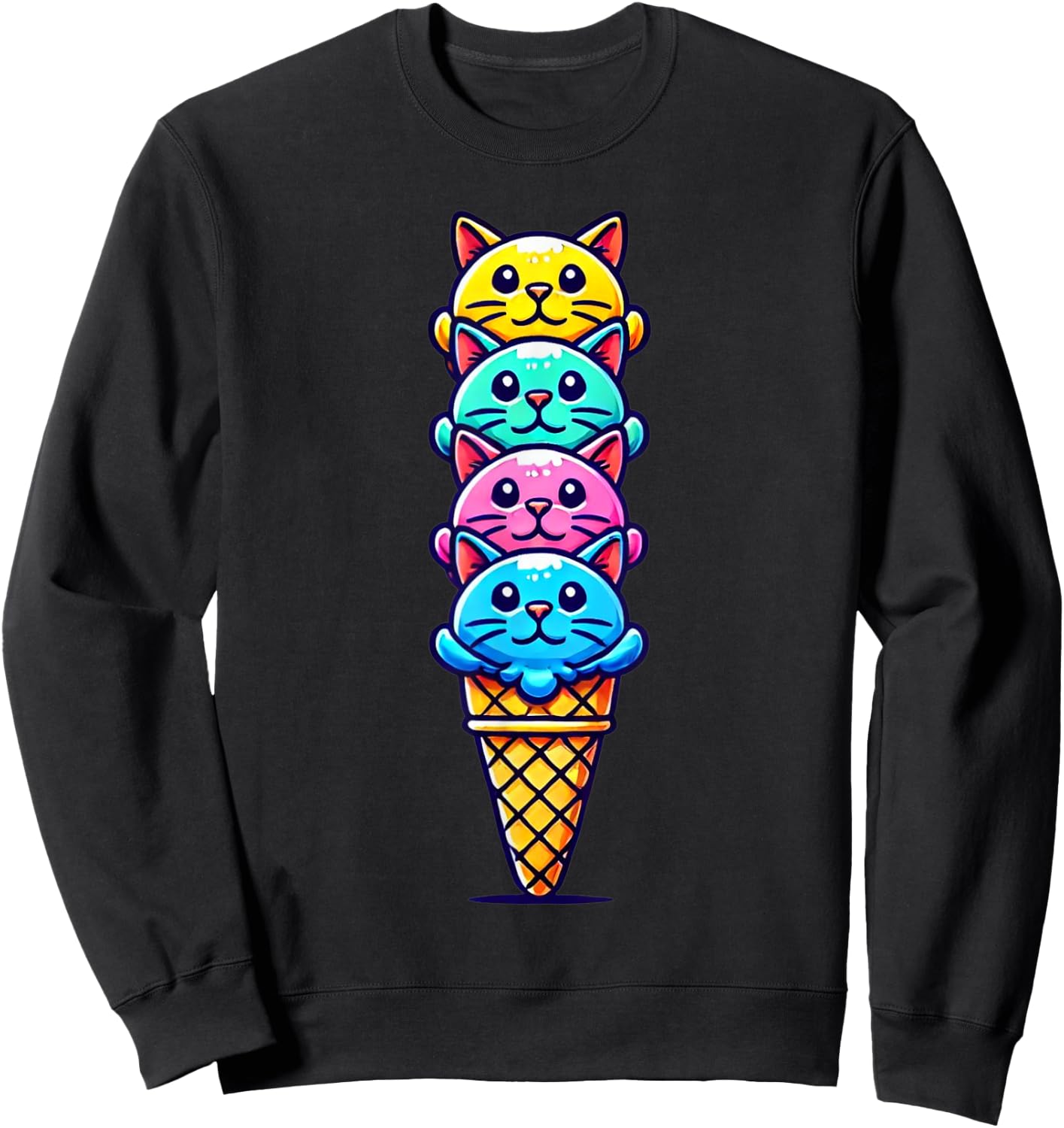 Funny Cat Scoops Ice Cream Cone Dessert Kitten Lover Sweatshirt - Sweatshirt | Black