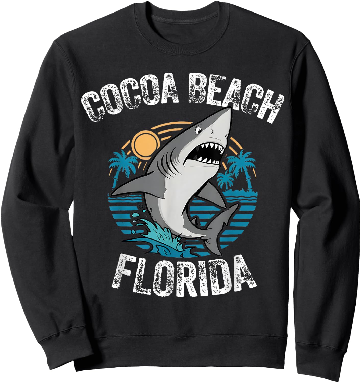 Cocoa Beach Florida Shark Palm Tree Beach Family Vacation Sweatshirt - Sweatshirt | Black