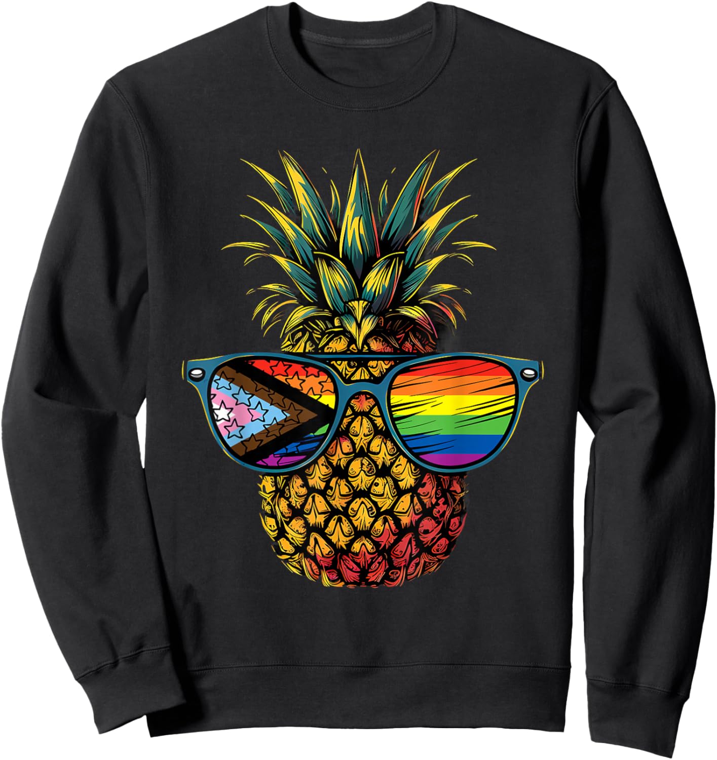 Pineapple Progress Pride Flag LGBTQ Sunglasses LGBT Sweatshirt - Sweatshirt | Black