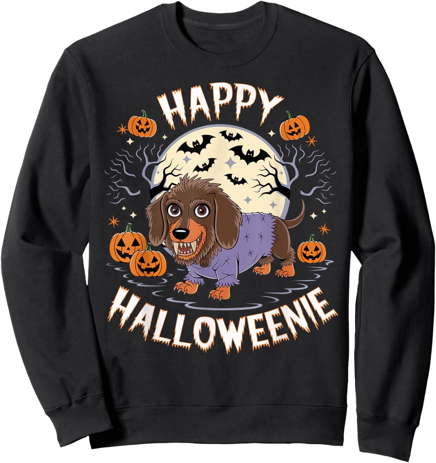 Spooky Halloween Zombie Dachshund Holiday Dog Owner Outfit Sweatshirt - Sweatshirt | Black