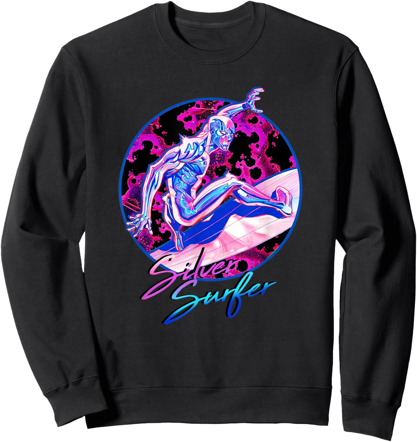 Marvel Fantastic Four Silver Surfer Bright Neon 80s Logo Sweatshirt - Sweatshirt | Black
