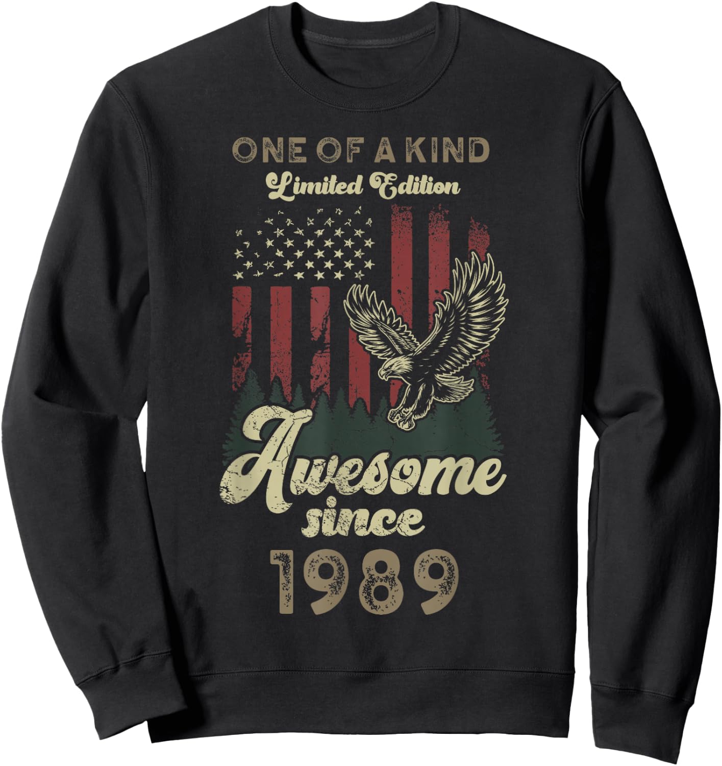 1989 American Flag Eagle 37th Birthday Patriotic Sweatshirt - Sweatshirt | Black