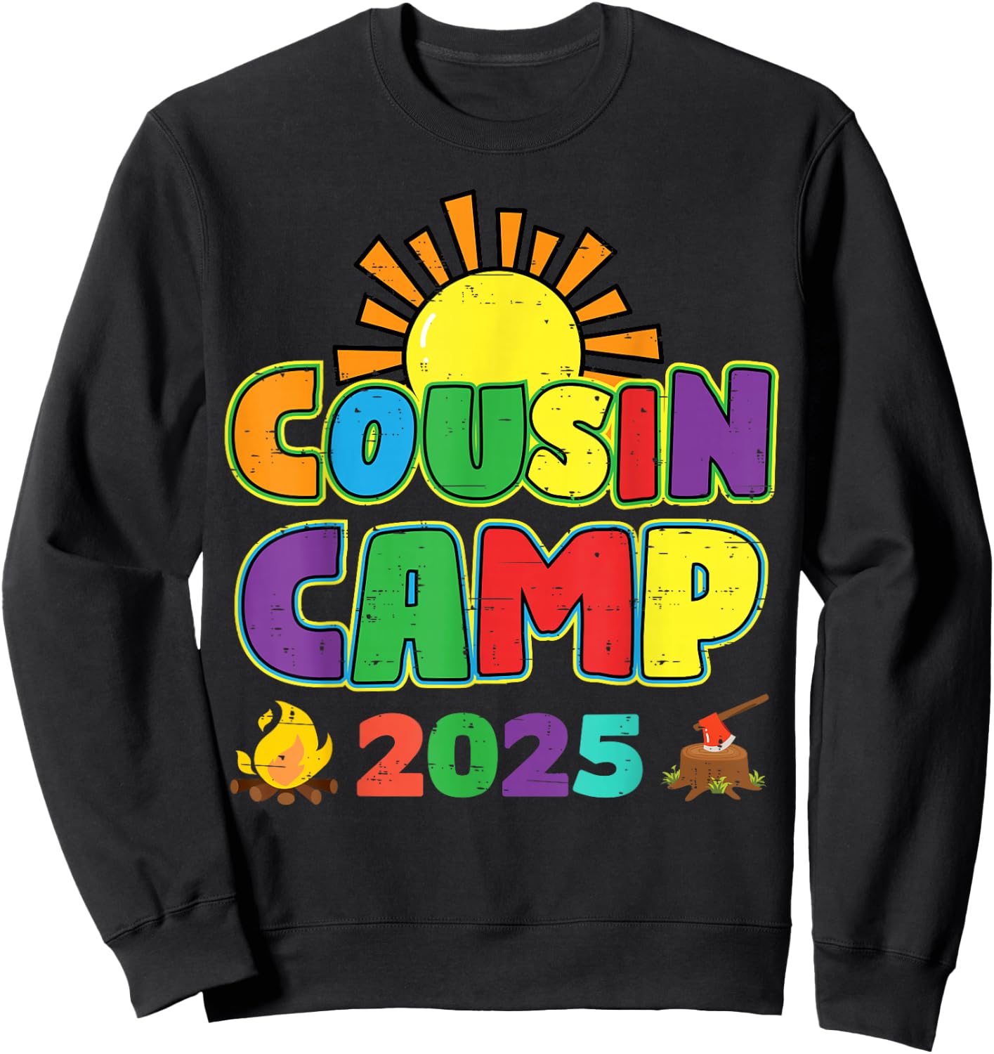 Cousin Camp 2025 Family Vacation Summer Camping Crew Sweatshirt - Sweatshirt | Black