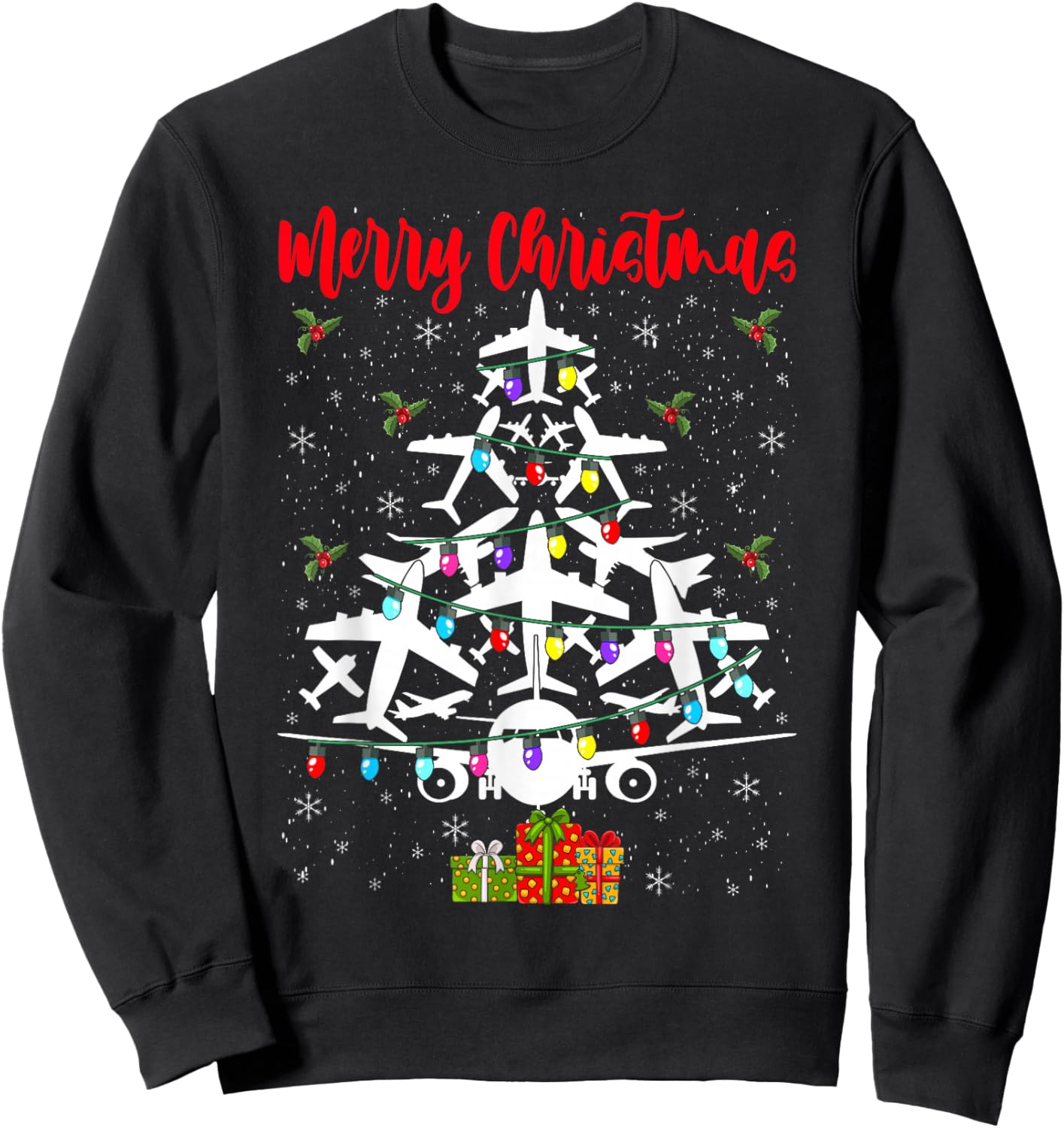 Airplane Christmas Tree Merry Christmas Most Likely Pilot Sweatshirt - Sweatshirt | Black