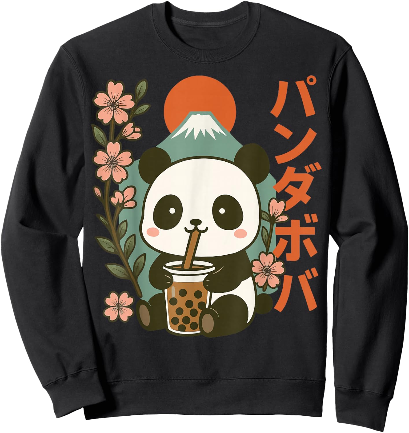Panda Drinking Boba Milk Tea Panda Sweatshirt - Sweatshirt | Black