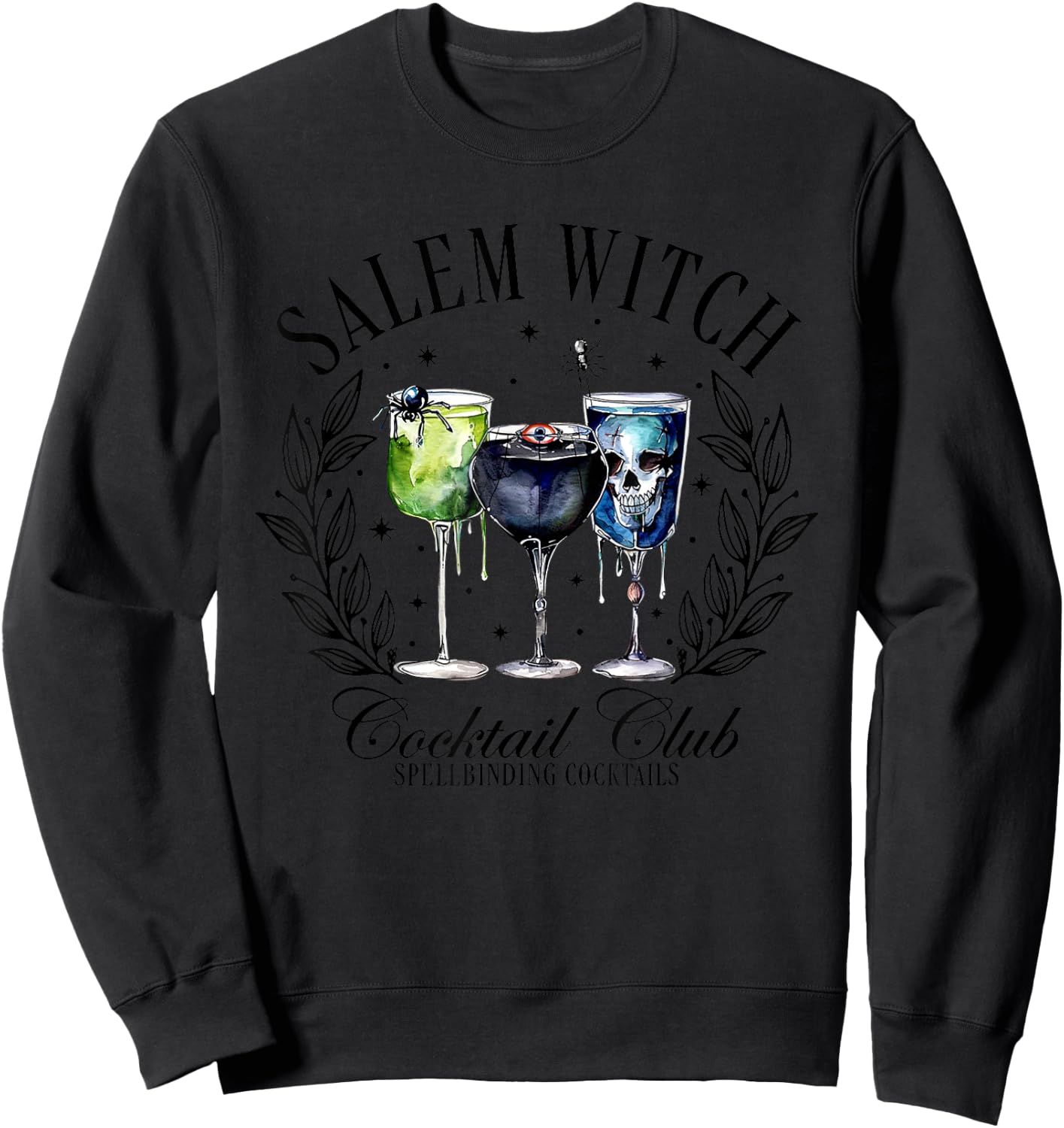 Salem Witch Cocktail Club, Retro Halloween Witchy Sweatshirt - Sweatshirt | Black