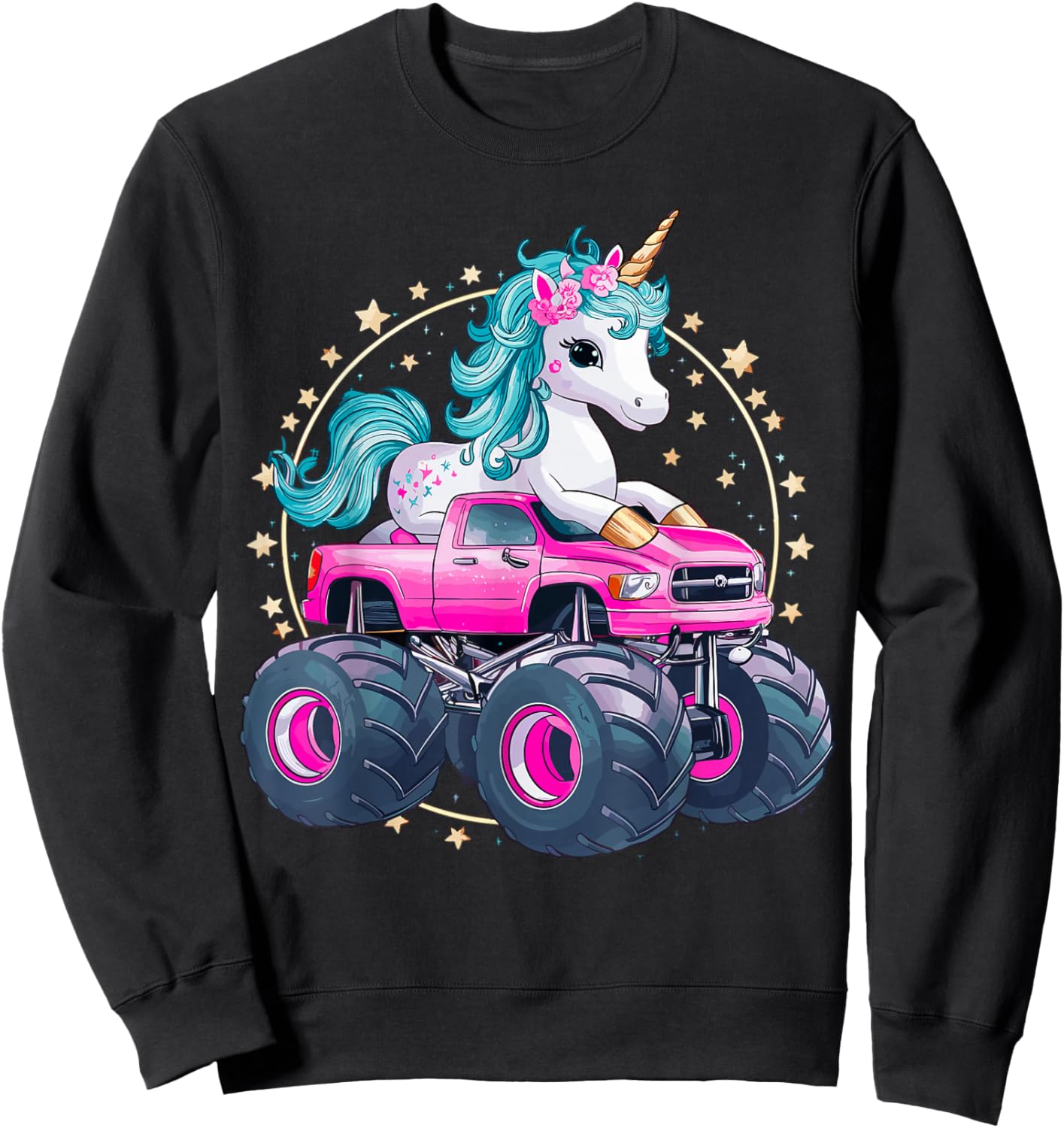 Monster Truck Unicorn Girl Birthday Party Monster Truck Sweatshirt - Sweatshirt | Black