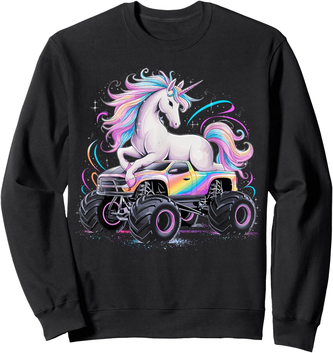 Monster Truck Unicorn Birthday Party Girls Monster Truck Sweatshirt - Sweatshirt | Black