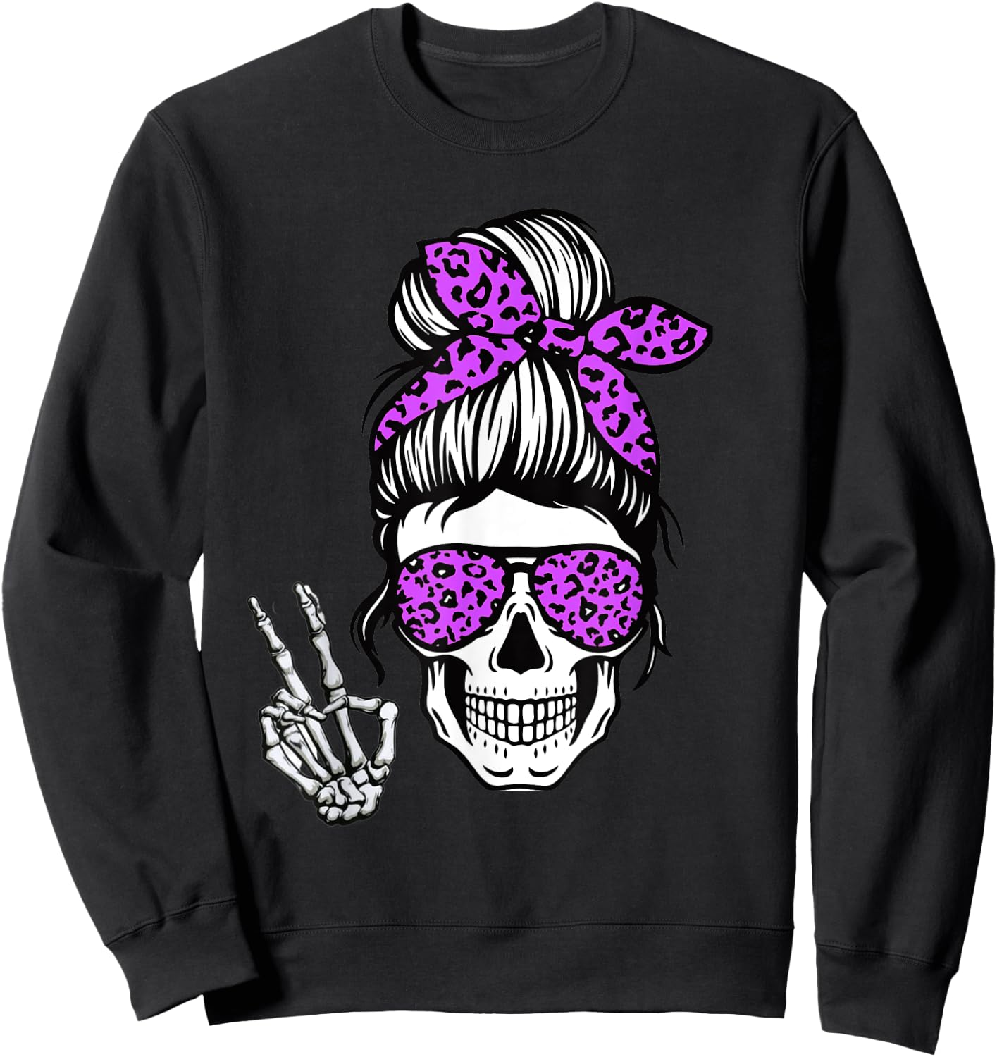 Boho Skeleton Messy Bun Bandana Halloween Apparel For Mom Sweatshirt - Sweatshirt | Black