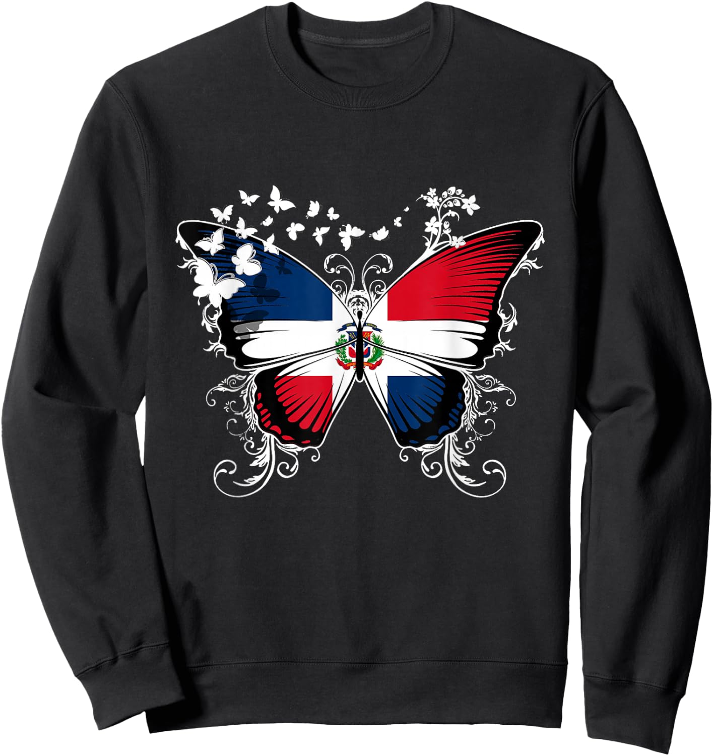 Dominican Republic Flag Shirt Butterfly Graphic T Shirt Sweatshirt - Sweatshirt | Black