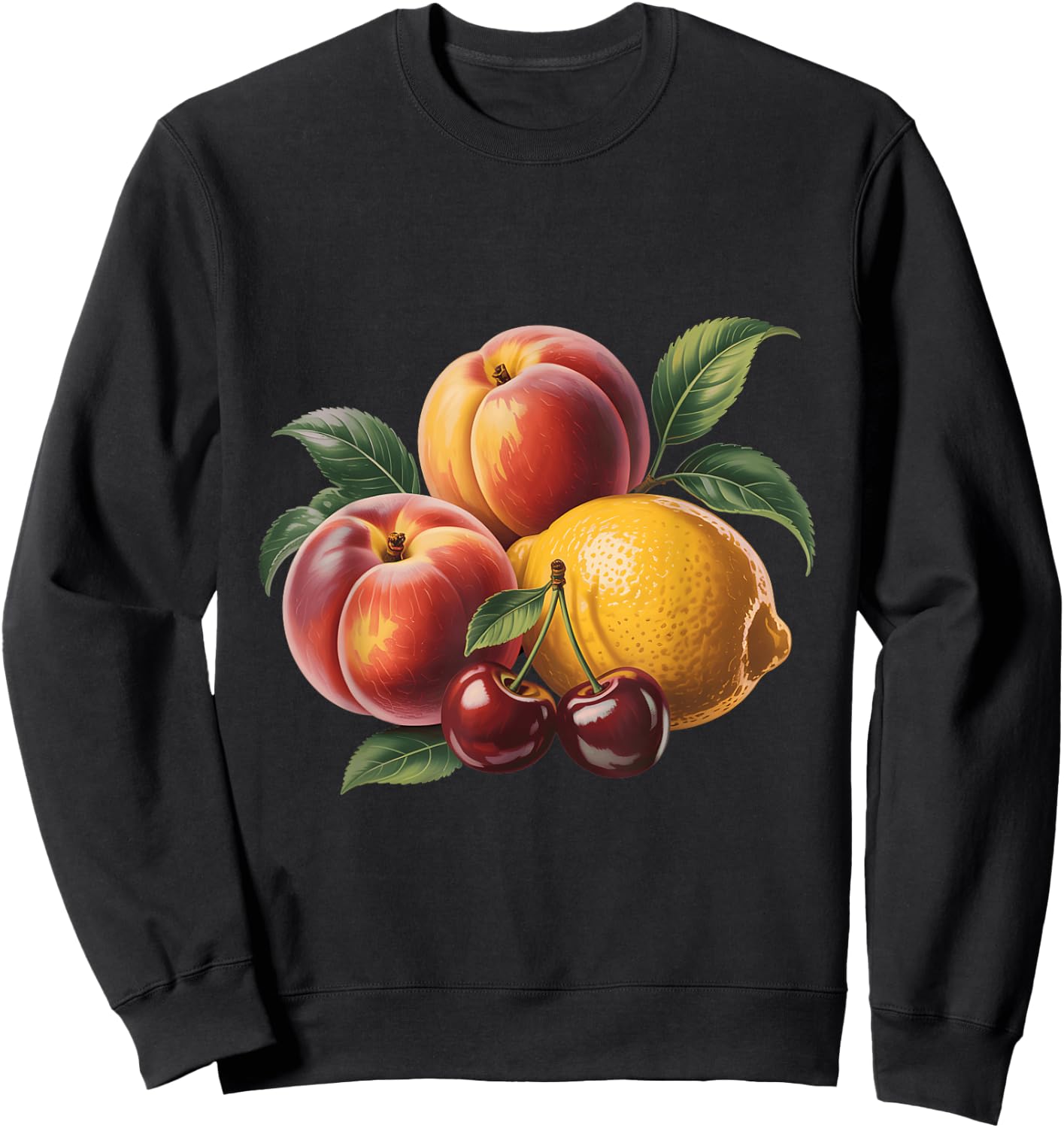 Vintage Fruit Produce Art Peaches Lemons and Cherries Sweatshirt - Sweatshirt | Black